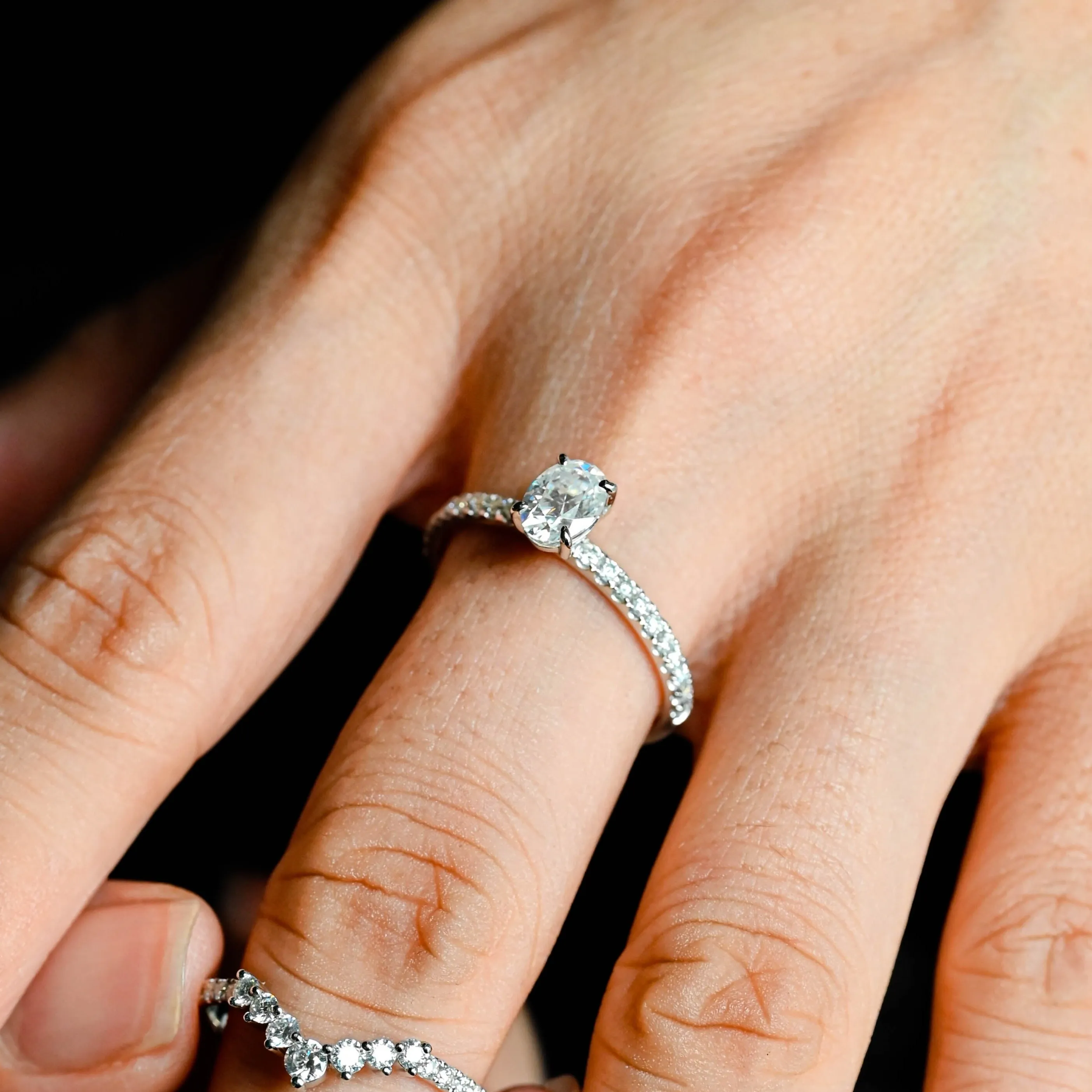 CausYou Solid Gold D/VS1 Half Pave Oval Cut Lab Grown Diamond Engagement Ring, Classic Wedding Bridal Ring sold by Causyou product image thumbnail 2