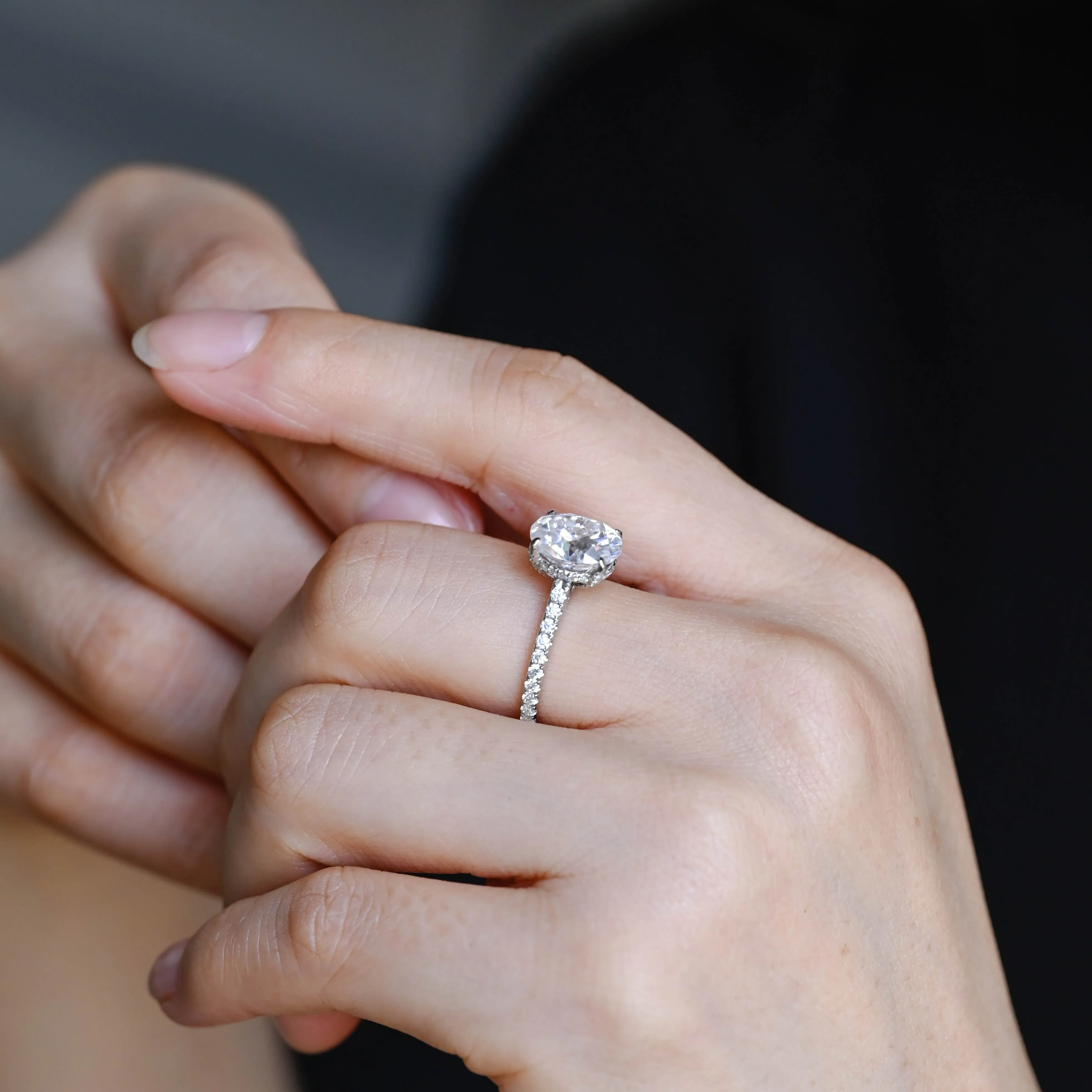 Solid Gold Oval Cut Moissanite Engagement Ring with Hidden Halo sold by Causyou product image thumbnail 4