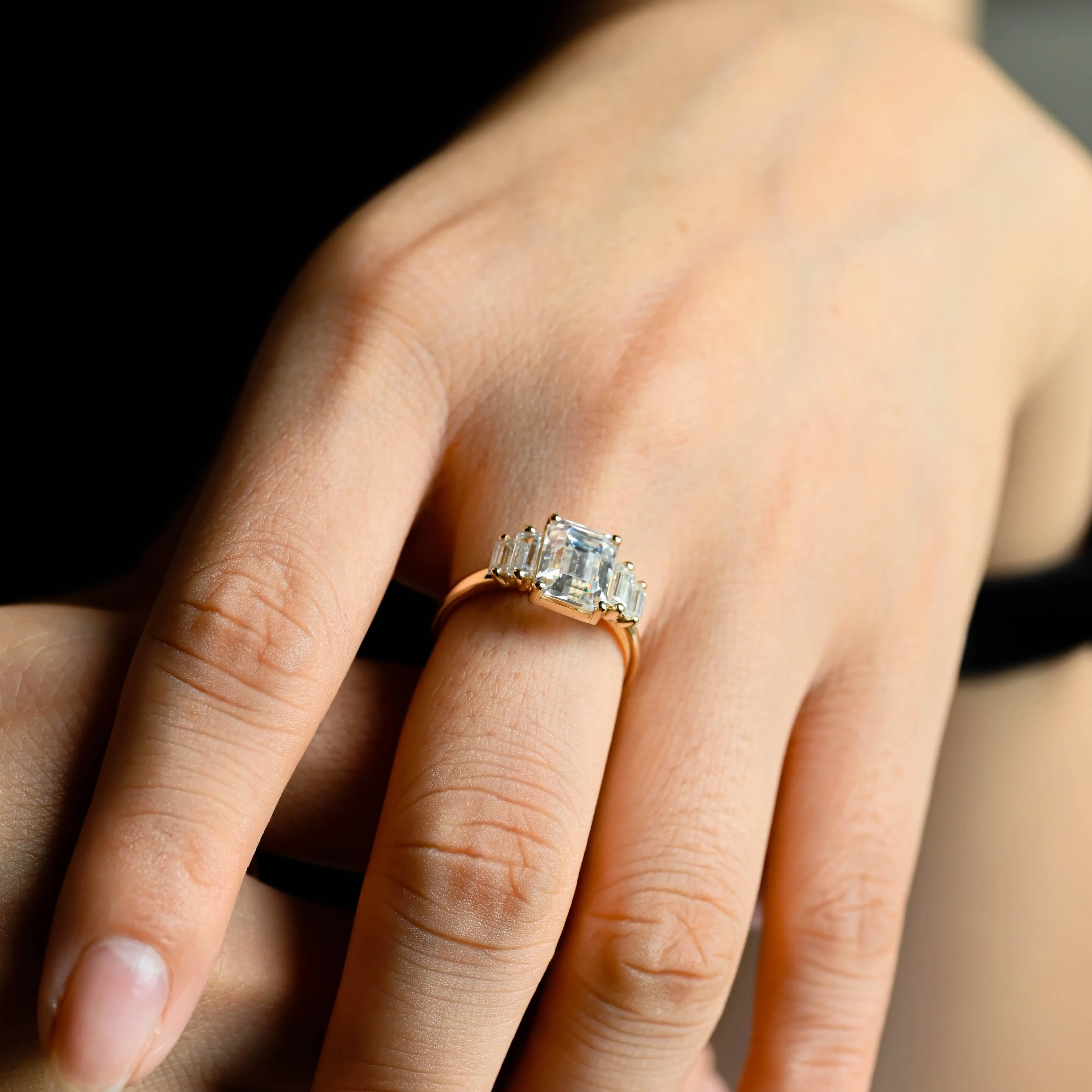 CausYou Solid Gold D/VS1 Emerald Cut Lab Grown Diamond Engagement Ring, Baguette Accents Wedding Ring sold by Causyou product image thumbnail 2