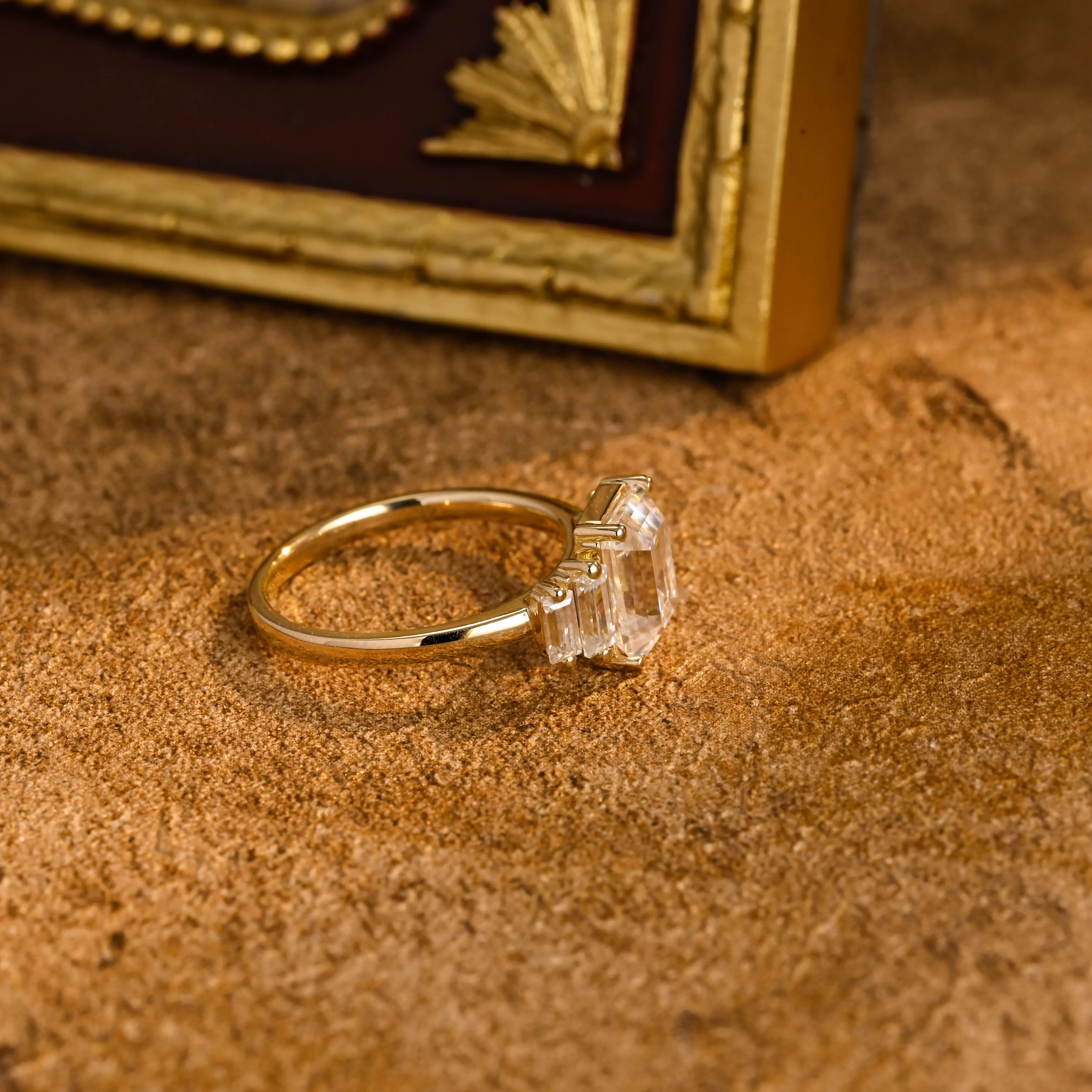 CausYou Solid Gold D/VS1 Emerald Cut Lab Grown Diamond Engagement Ring, Baguette Accents Wedding Ring sold by Causyou product image thumbnail 5