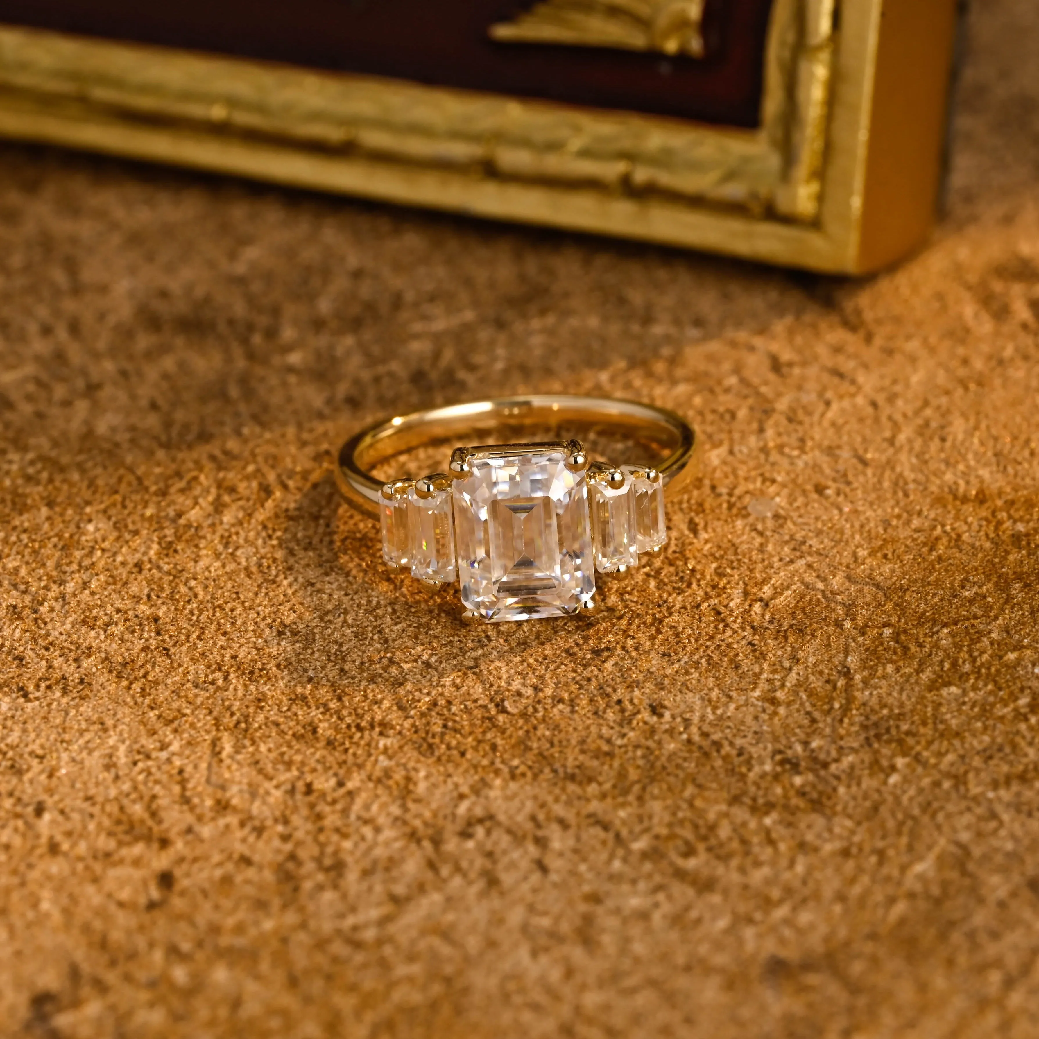 CausYou Solid Gold D/VS1 Emerald Cut Lab Grown Diamond Engagement Ring, Baguette Accents Wedding Ring sold by Causyou