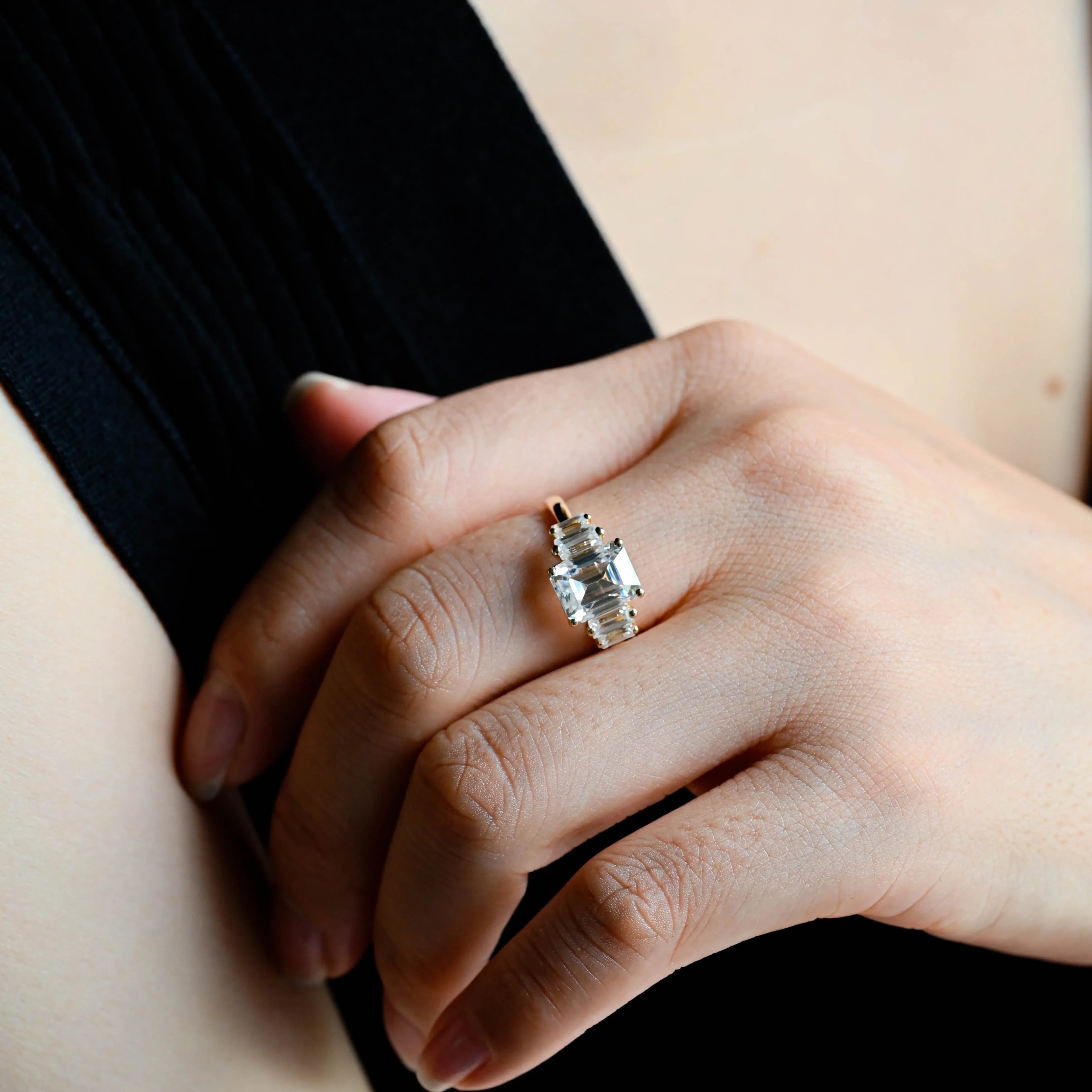 CausYou Solid Gold D/VS1 Emerald Cut Lab Grown Diamond Engagement Ring, Baguette Accents Wedding Ring sold by Causyou product image thumbnail 3