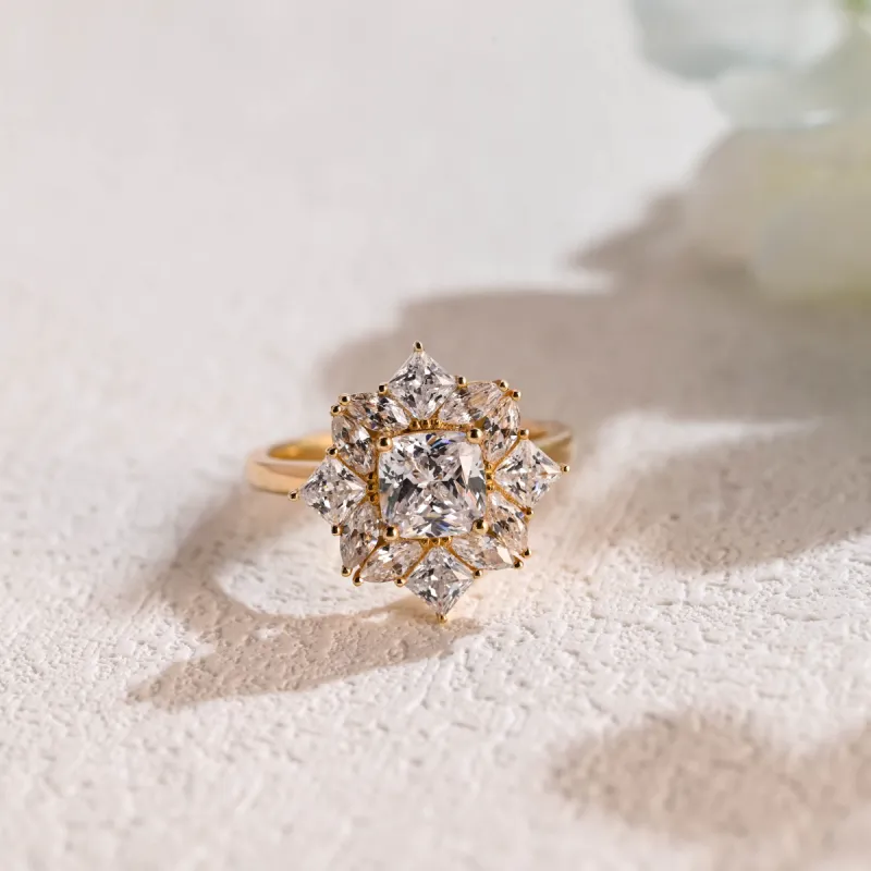 CausYou Solid Gold Cluster Cushion Cut Moissanite Engagement Ring, Unique Wedding Ring for Women Wife sold by Causyou