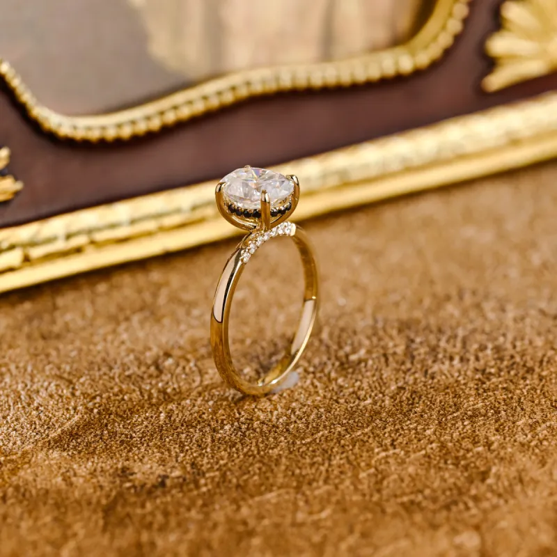 CausYou Solid Gold D/VS1 Oval Cut Lab Grown Diamond Engagement Ring, Black Moissanite Hidden Halo Ring sold by Causyou