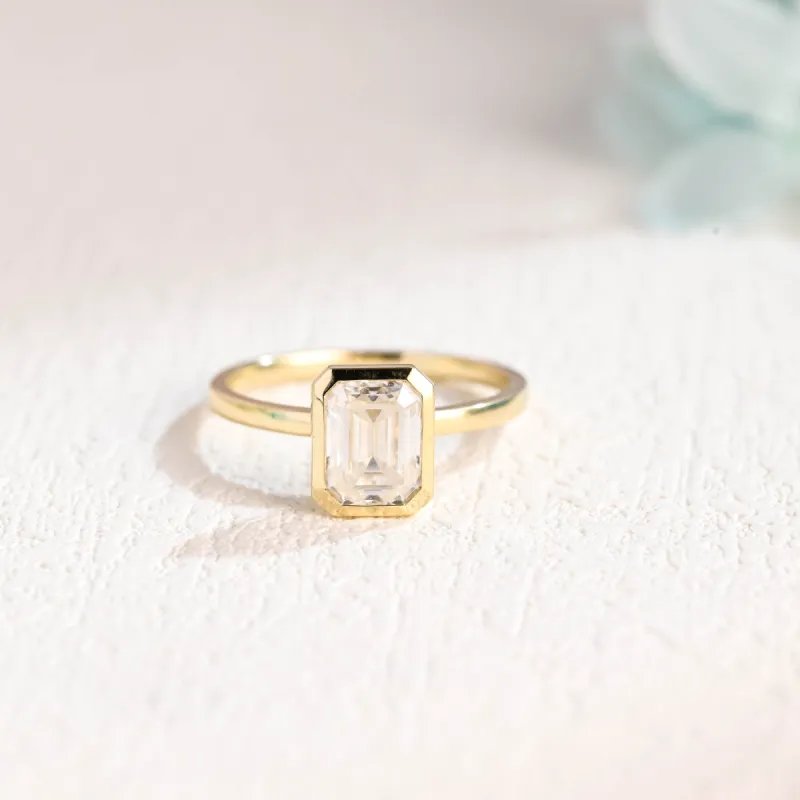 CausYou Bezel Solid Gold Emerald Cut Moissanite Engagement Ring, Promise Ring, Proposal Ring, Gift for Woman, Wife sold by Causyou