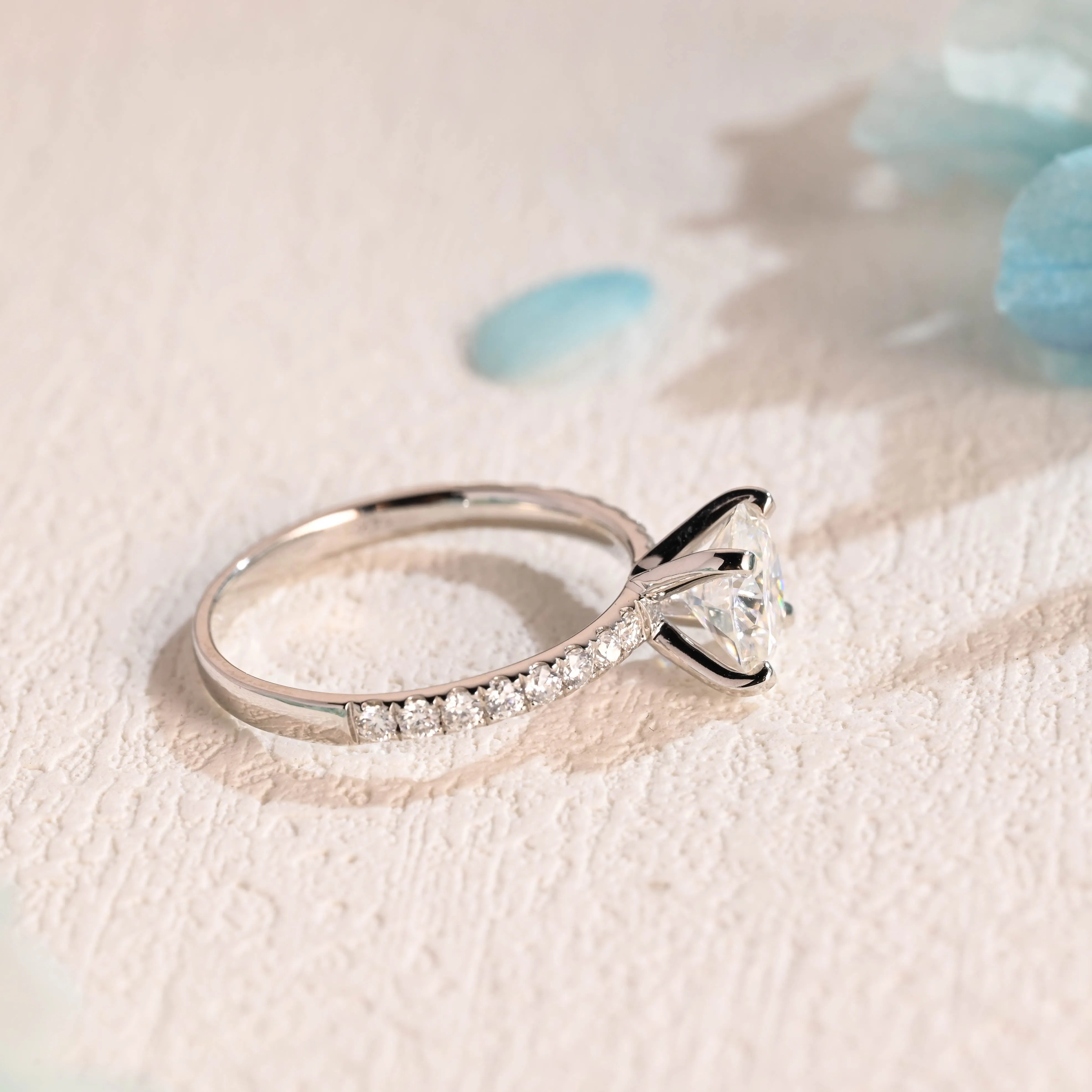 Solid Gold Round Cut Moissanite Engagement Ring, Pave Ring sold by Causyou product image thumbnail 5