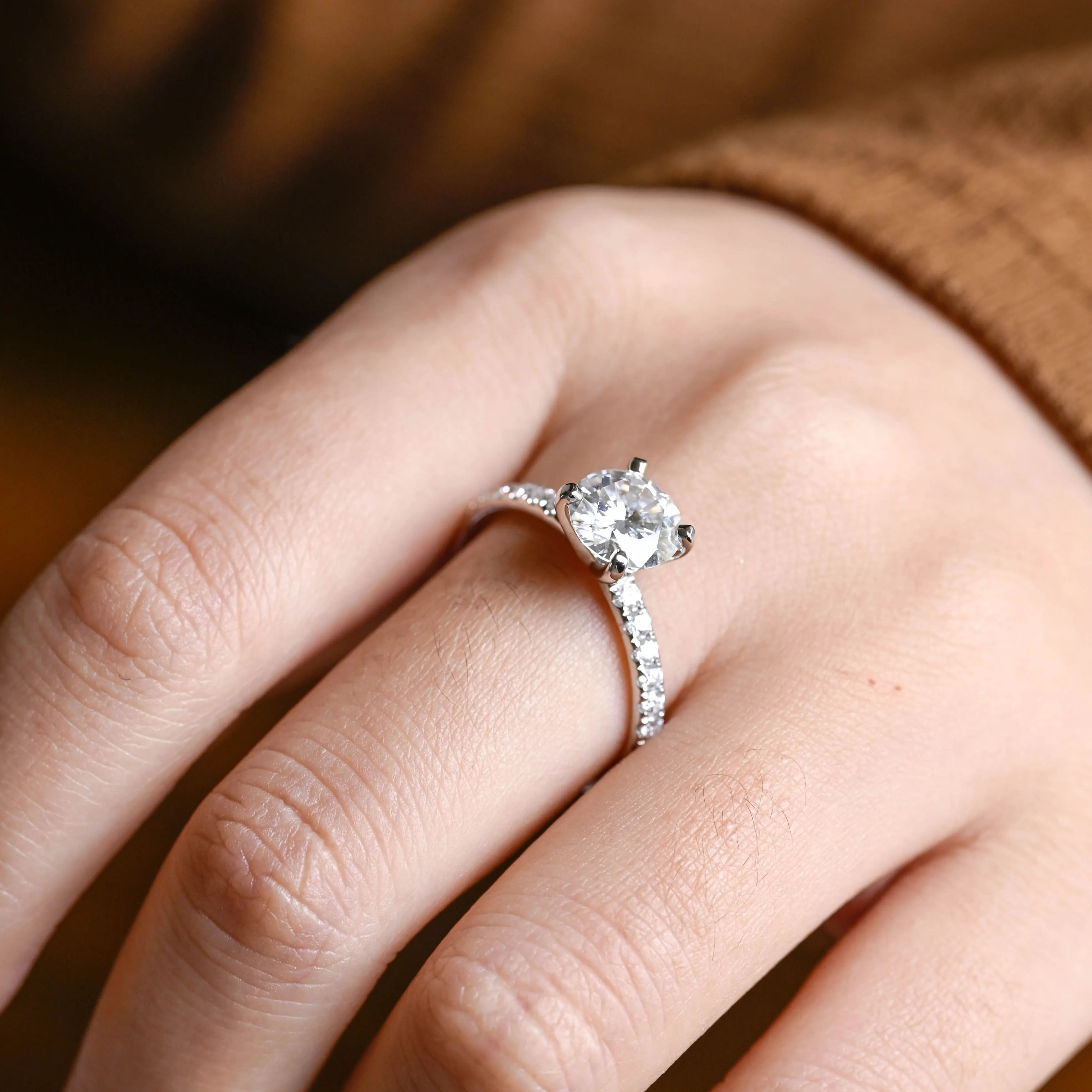 Solid Gold Round Cut Moissanite Engagement Ring, Pave Ring sold by Causyou product image thumbnail 3