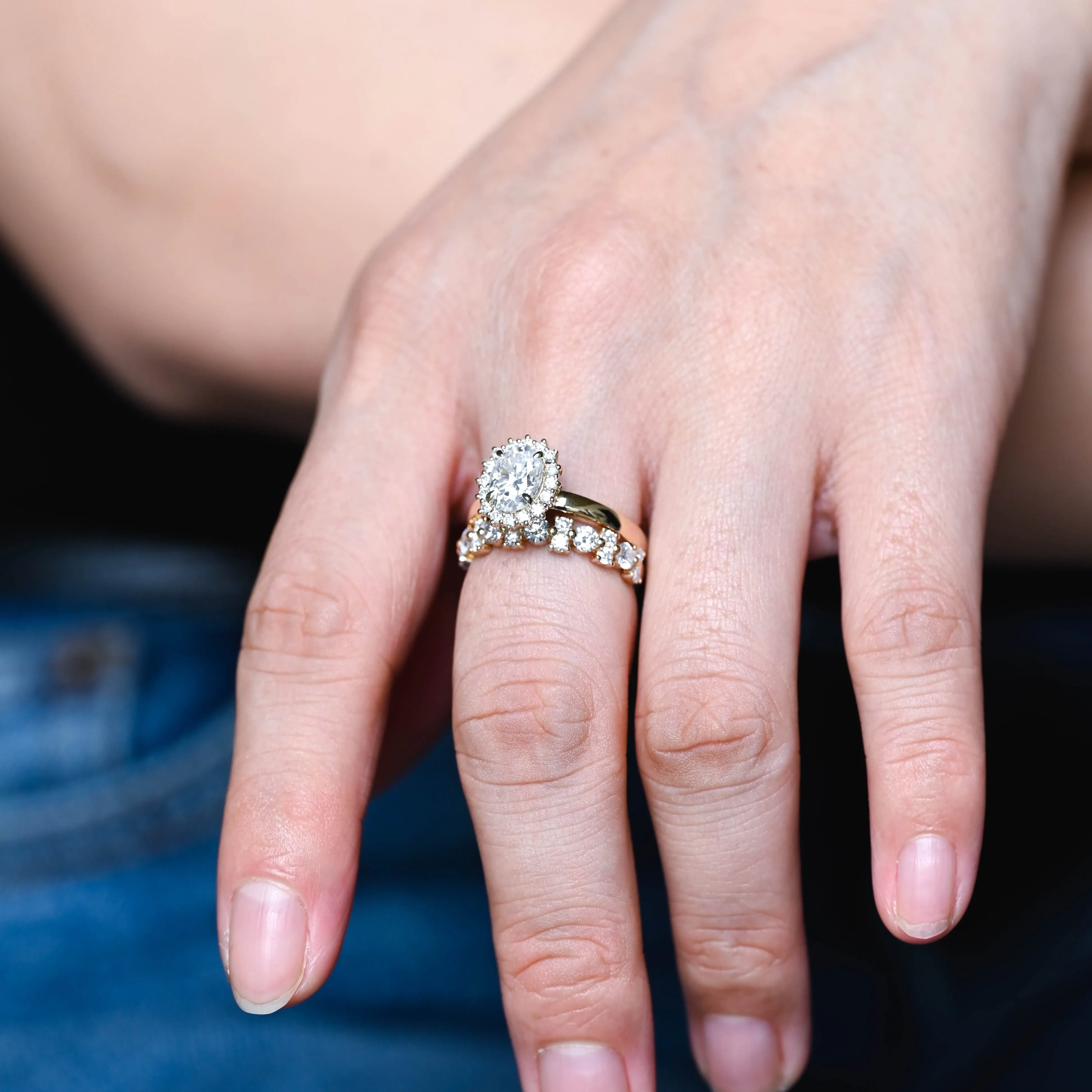 Solid Gold Oval Cut Moissanite Engagement Ring and Wedding Ring Set, Bridal Ring Set, Gift for Woman, Wife sold by Causyou product image thumbnail 4