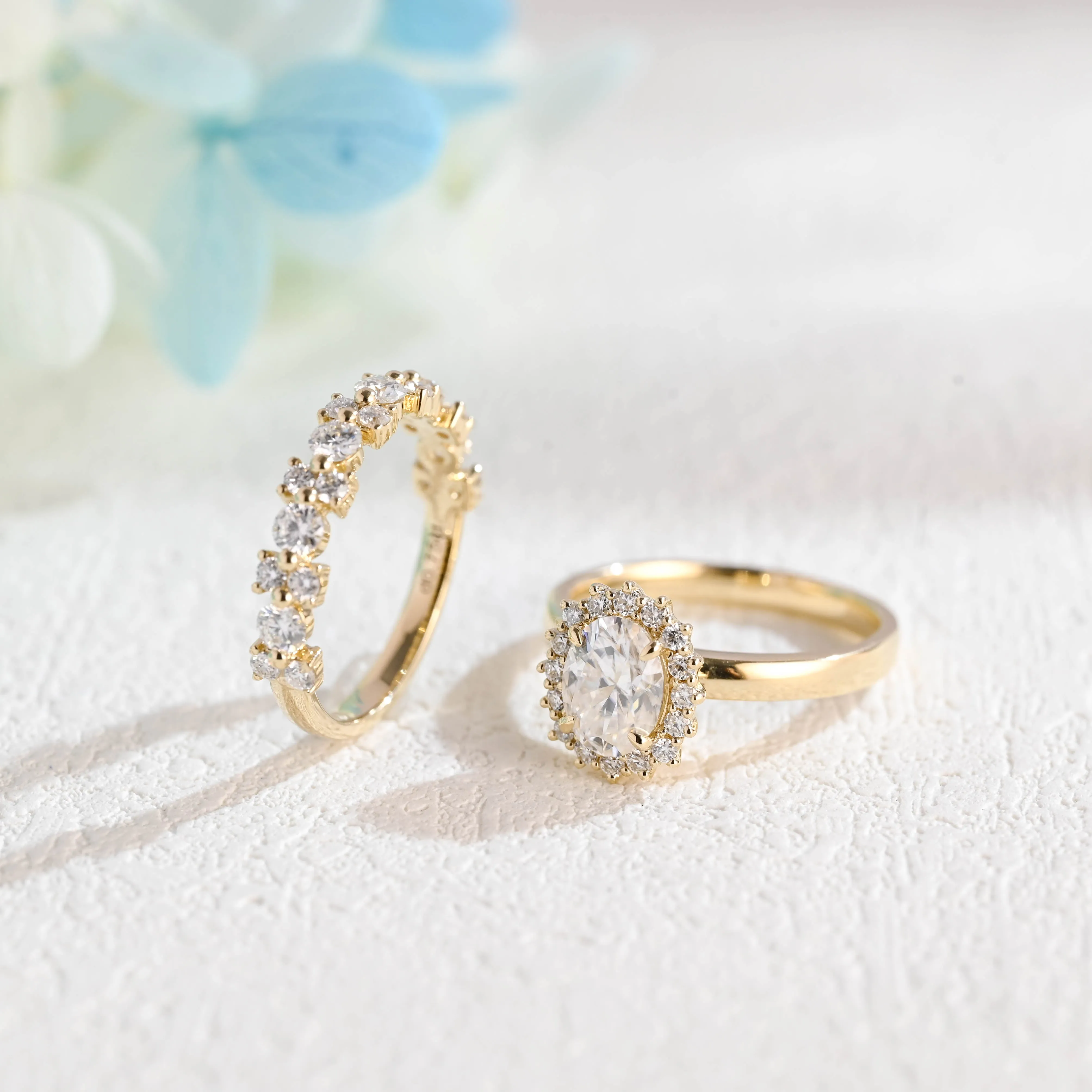 Solid Gold Oval Cut Moissanite Engagement Ring and Wedding Ring Set, Bridal Ring Set, Gift for Woman, Wife sold by Causyou product image thumbnail 5