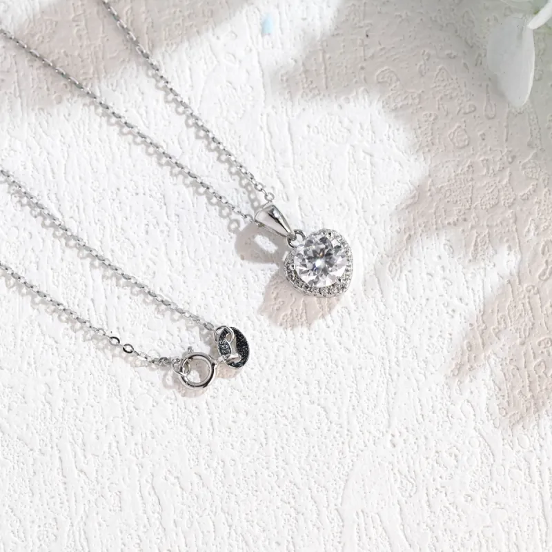 CausYou Solid Gold Heart Shaped Pendant, Round Cut Moissanite Necklace, Simple Accessories for Women sold by Causyou