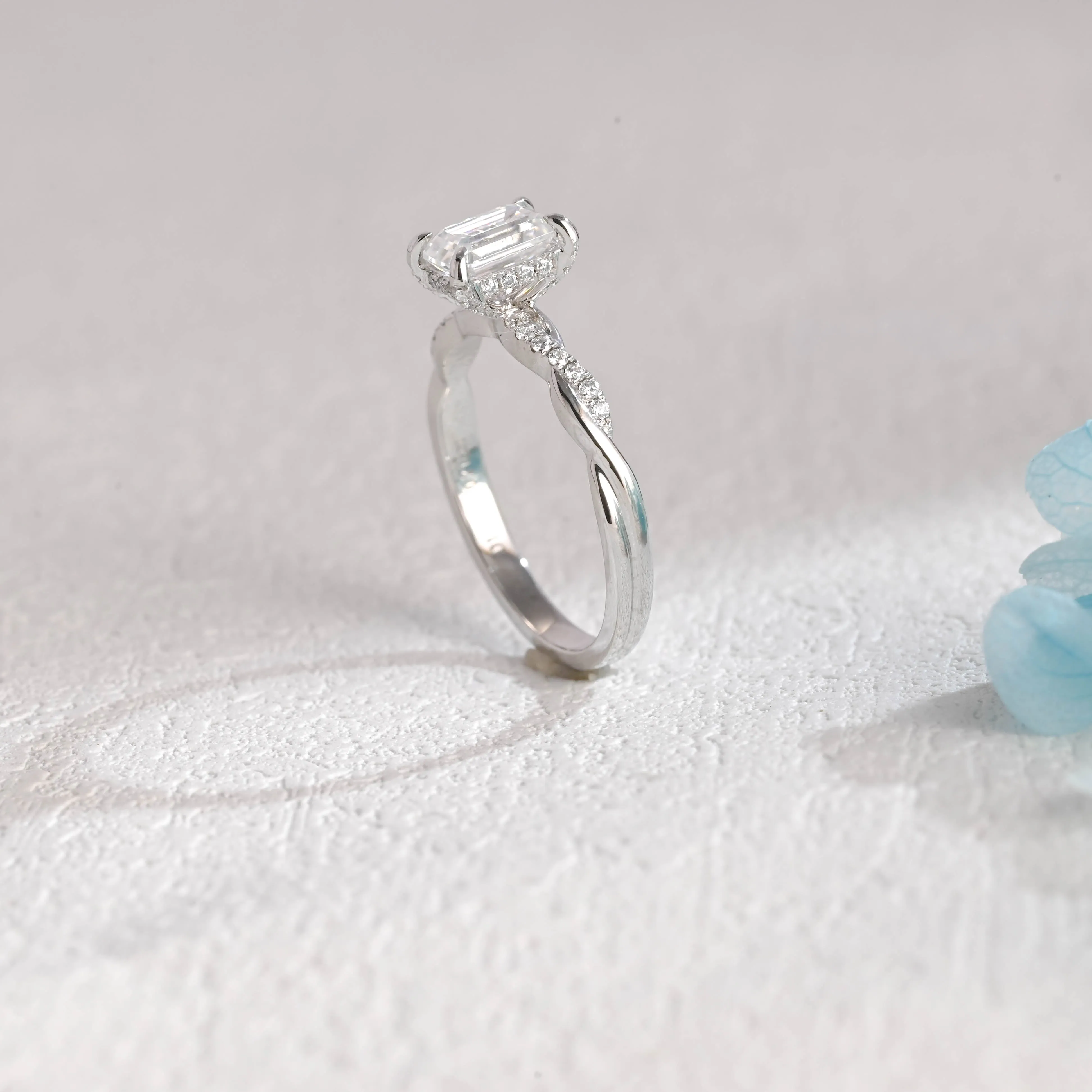 Solid Gold Emerald Cut Moissanite Engagement Ring, Hidden Halo Promise Ring, Proposal Ring, Gift for Woman, Wife sold by Causyou product image thumbnail 5