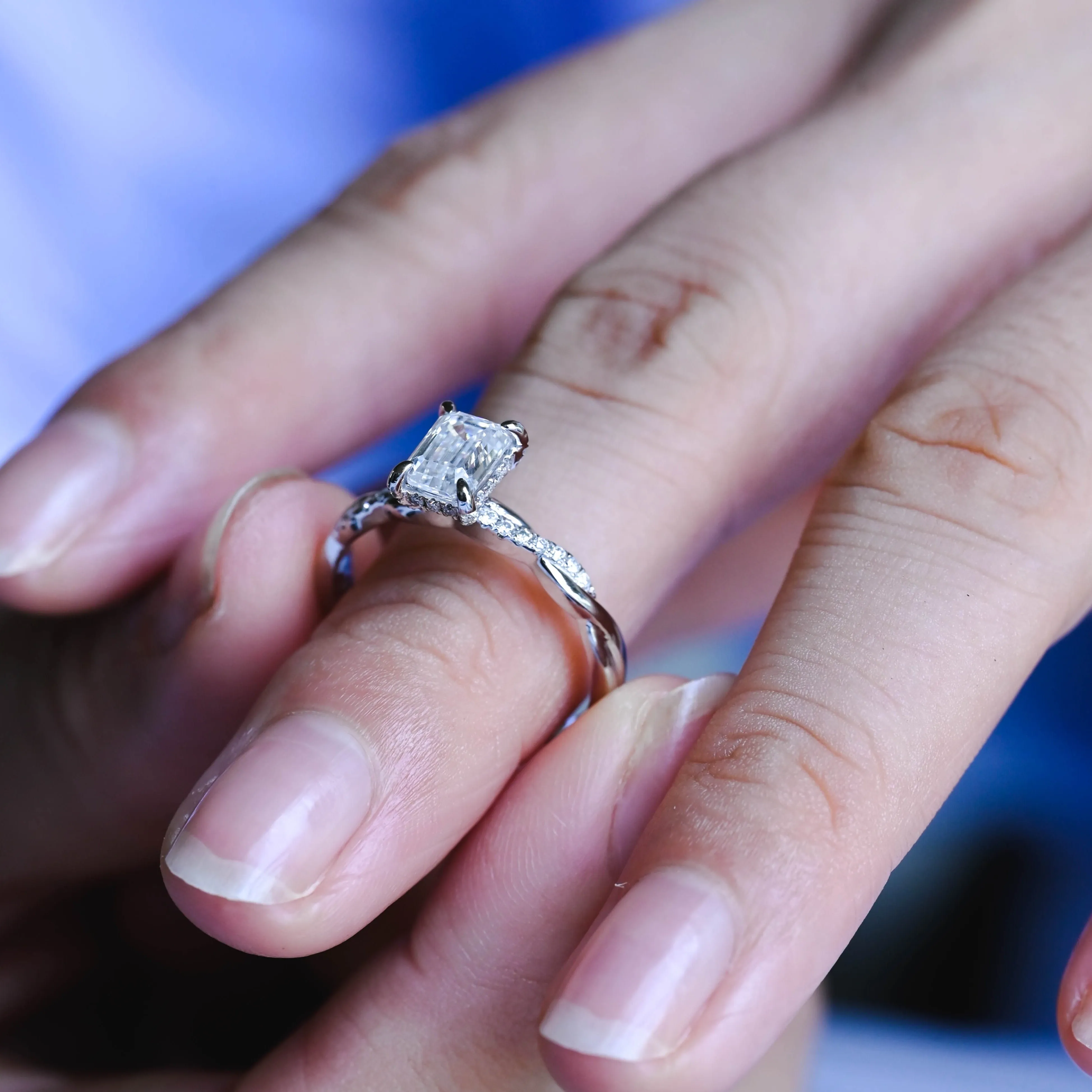 Solid Gold Emerald Cut Moissanite Engagement Ring, Hidden Halo Promise Ring, Proposal Ring, Gift for Woman, Wife sold by Causyou product image thumbnail 3