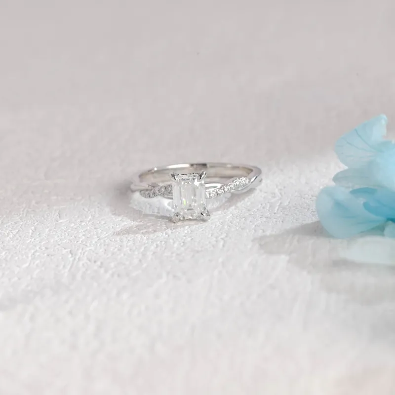 Solid Gold Emerald Cut Moissanite Engagement Ring, Hidden Halo Promise Ring, Proposal Ring, Gift for Woman, Wife sold by Causyou