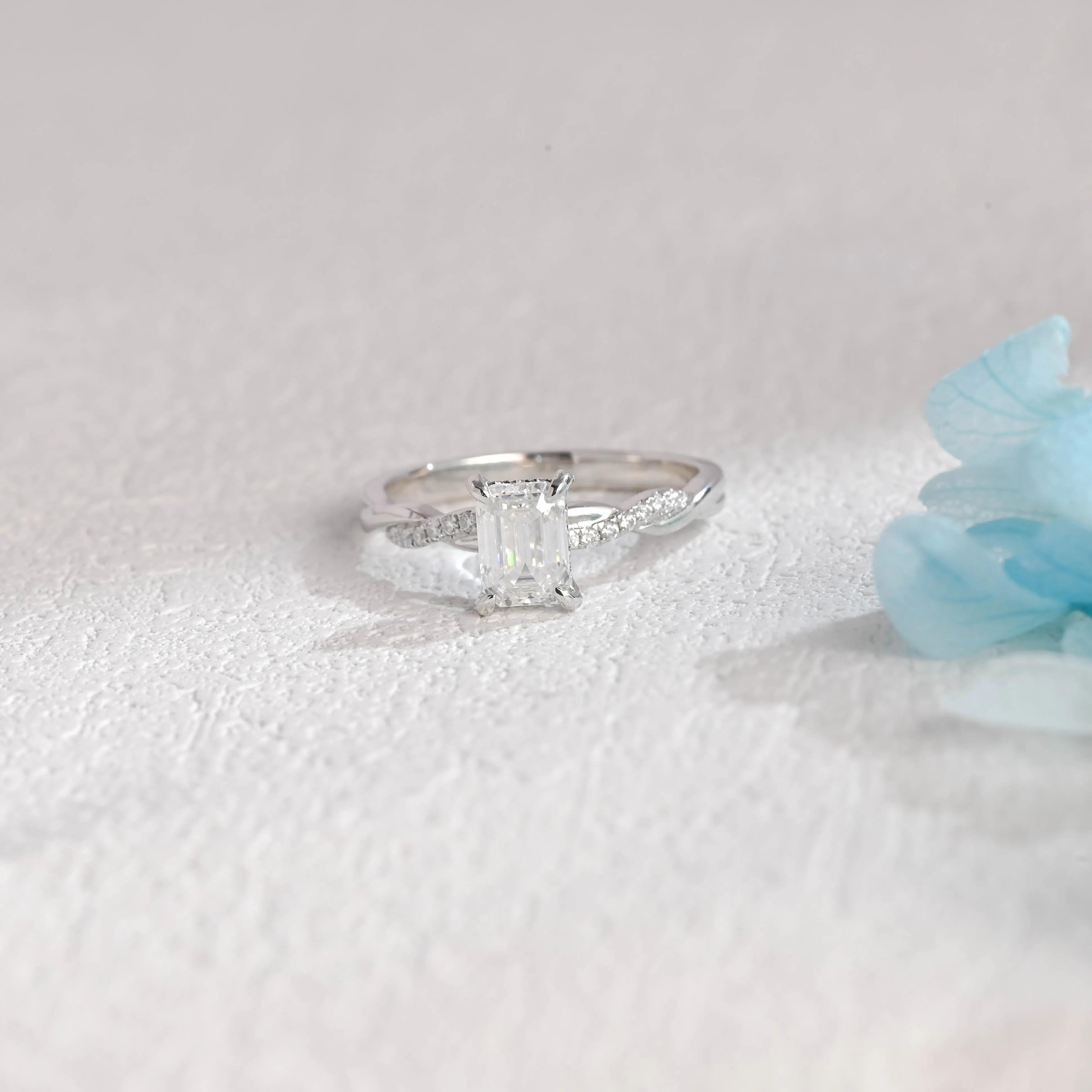Solid Gold Emerald Cut Moissanite Engagement Ring, Hidden Halo Promise Ring, Proposal Ring, Gift for Woman, Wife sold by Causyou