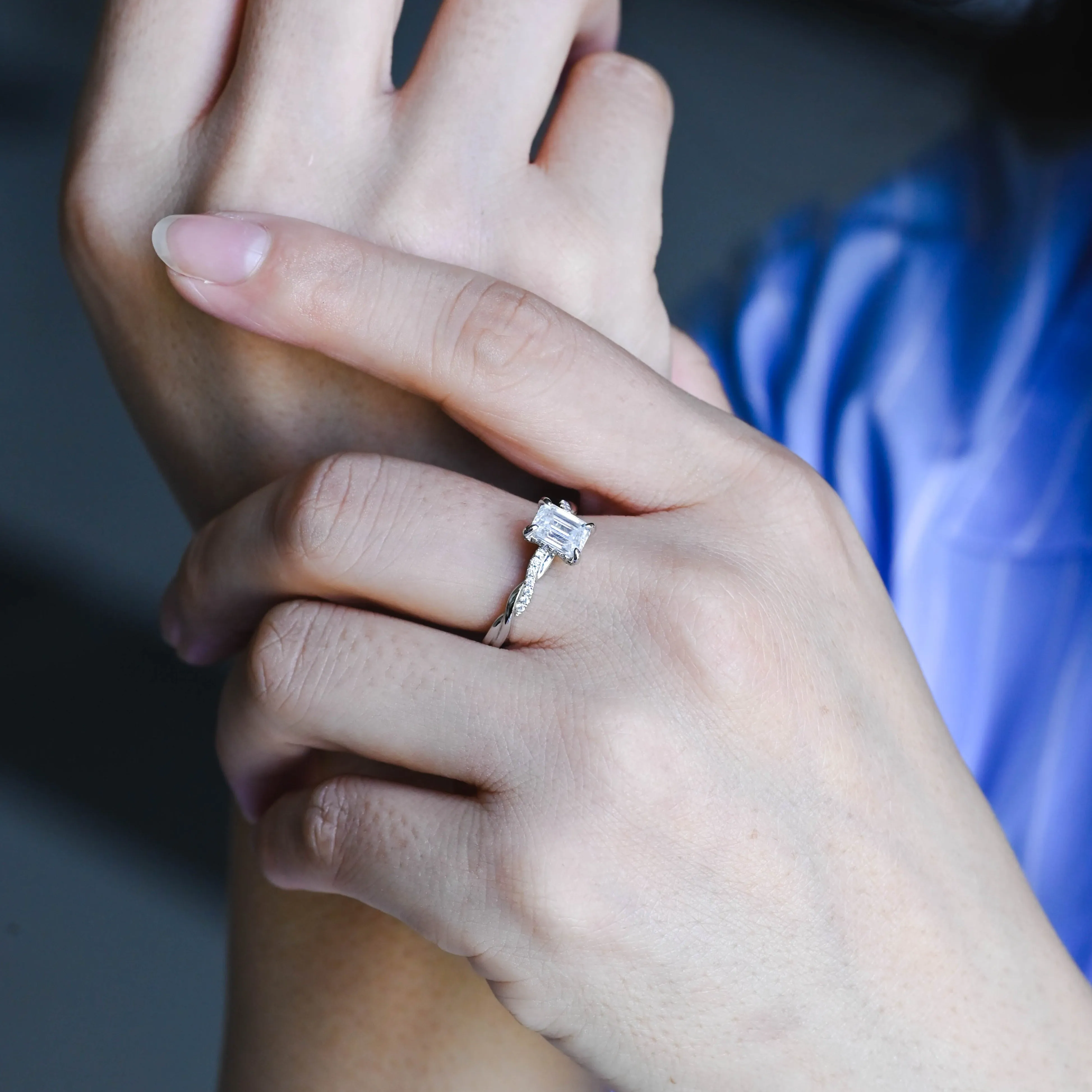 Solid Gold Emerald Cut Moissanite Engagement Ring, Hidden Halo Promise Ring, Proposal Ring, Gift for Woman, Wife sold by Causyou product image thumbnail 4