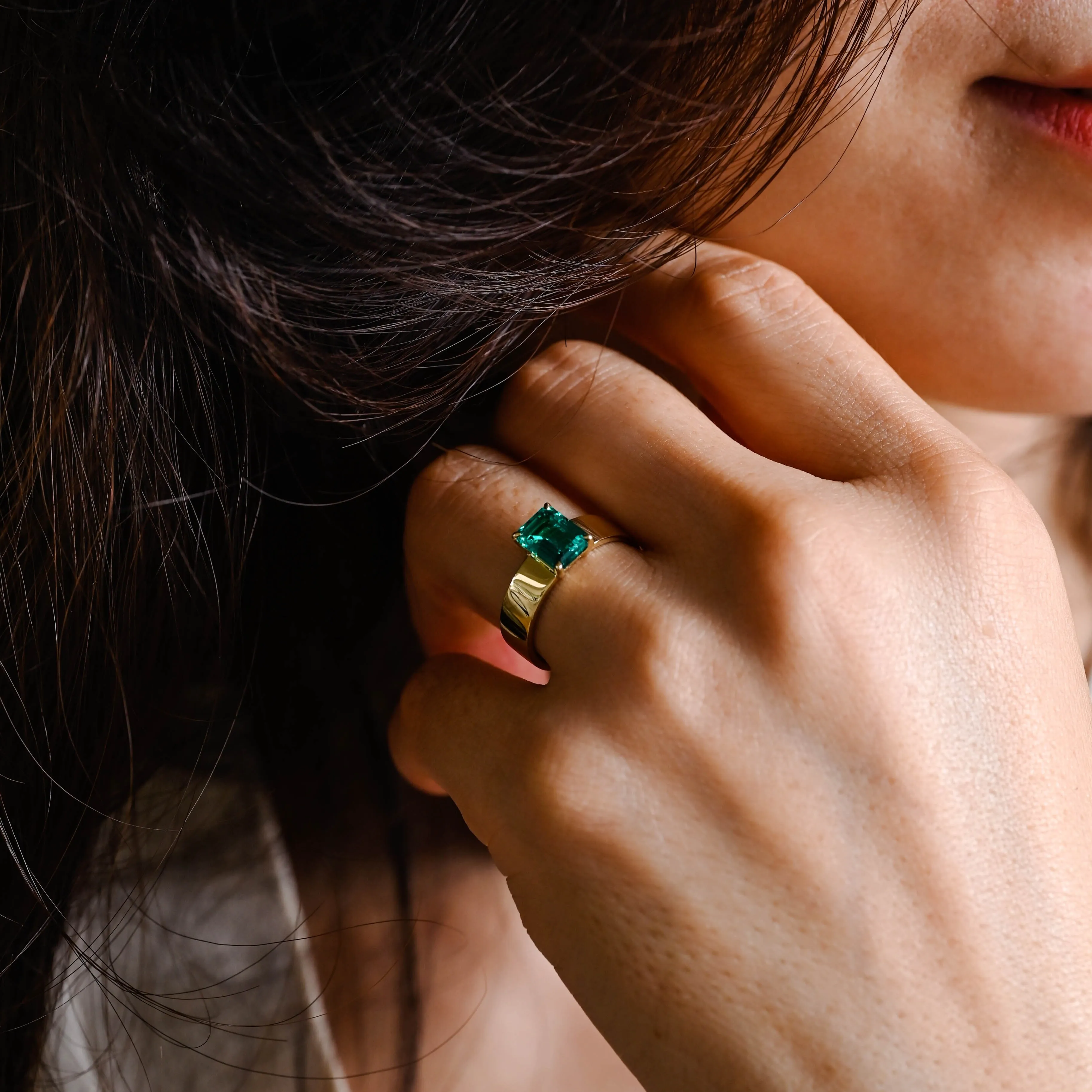 CausYou 5mm Solid Gold Lab Grown Emerald Engagement Ring sold by Causyou product image thumbnail 2