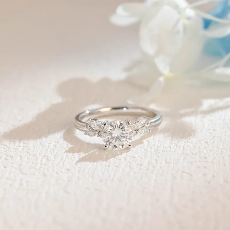 Solid Gold Round Cut Moissanite Engagement Ring, Cluster Ring sold by Causyou