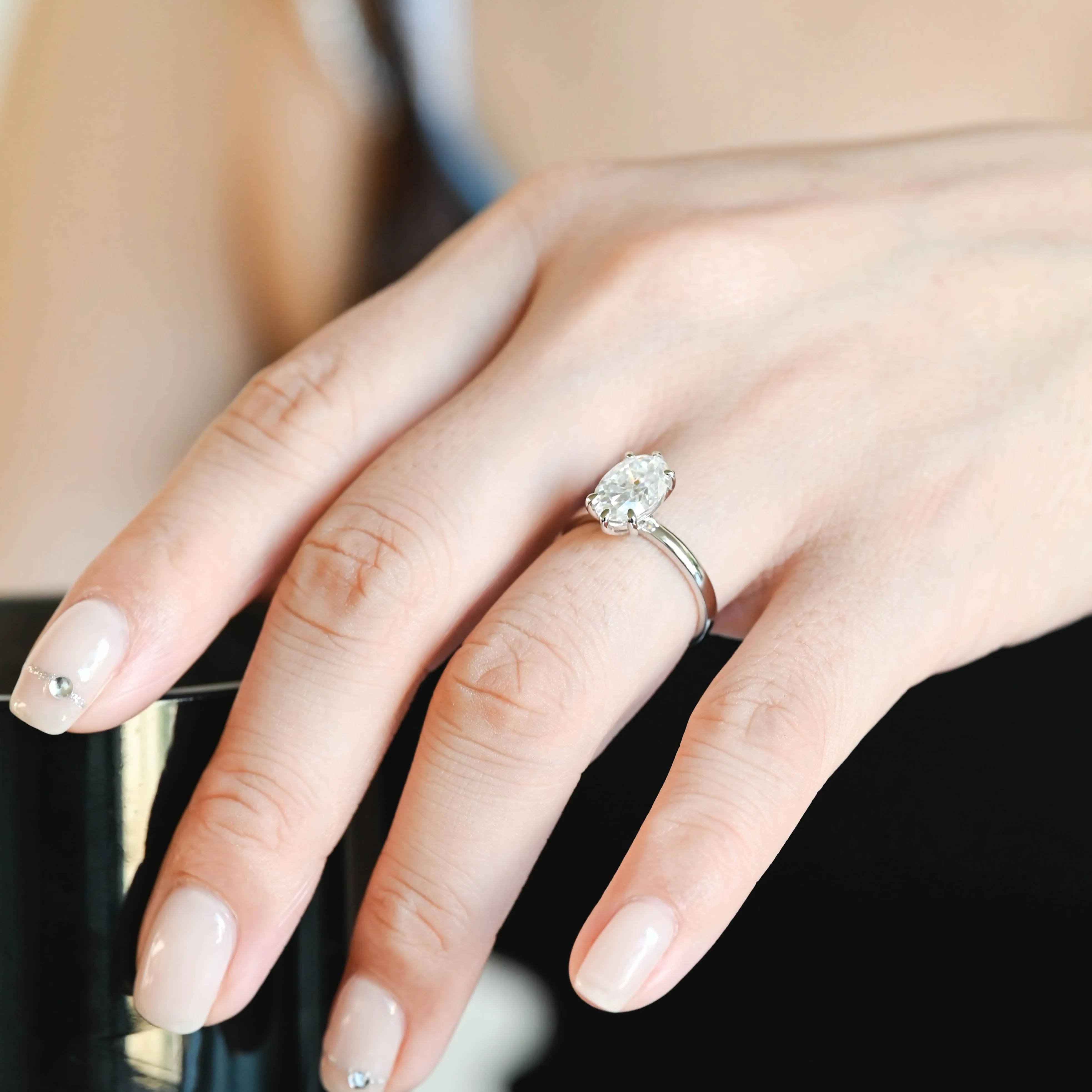 CausYou Solid Gold 6 Prongs Oval Cut Moissanite Engagement Ring, Solitaire Promise Ring, Wedding Ring for Woman, Wife sold by Causyou product image thumbnail 4