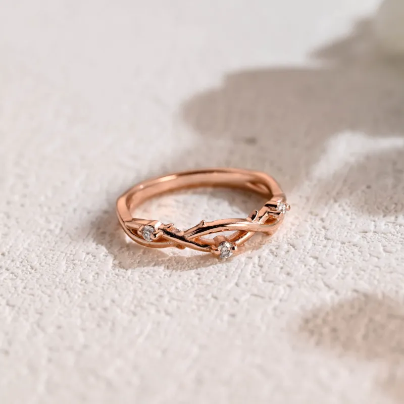 CausYou Solid Gold Leaf Branch Moissanite Wedding Band, Nature Inspired Dainty Wedding Band, Stacking Matching Band for Women sold by Causyou