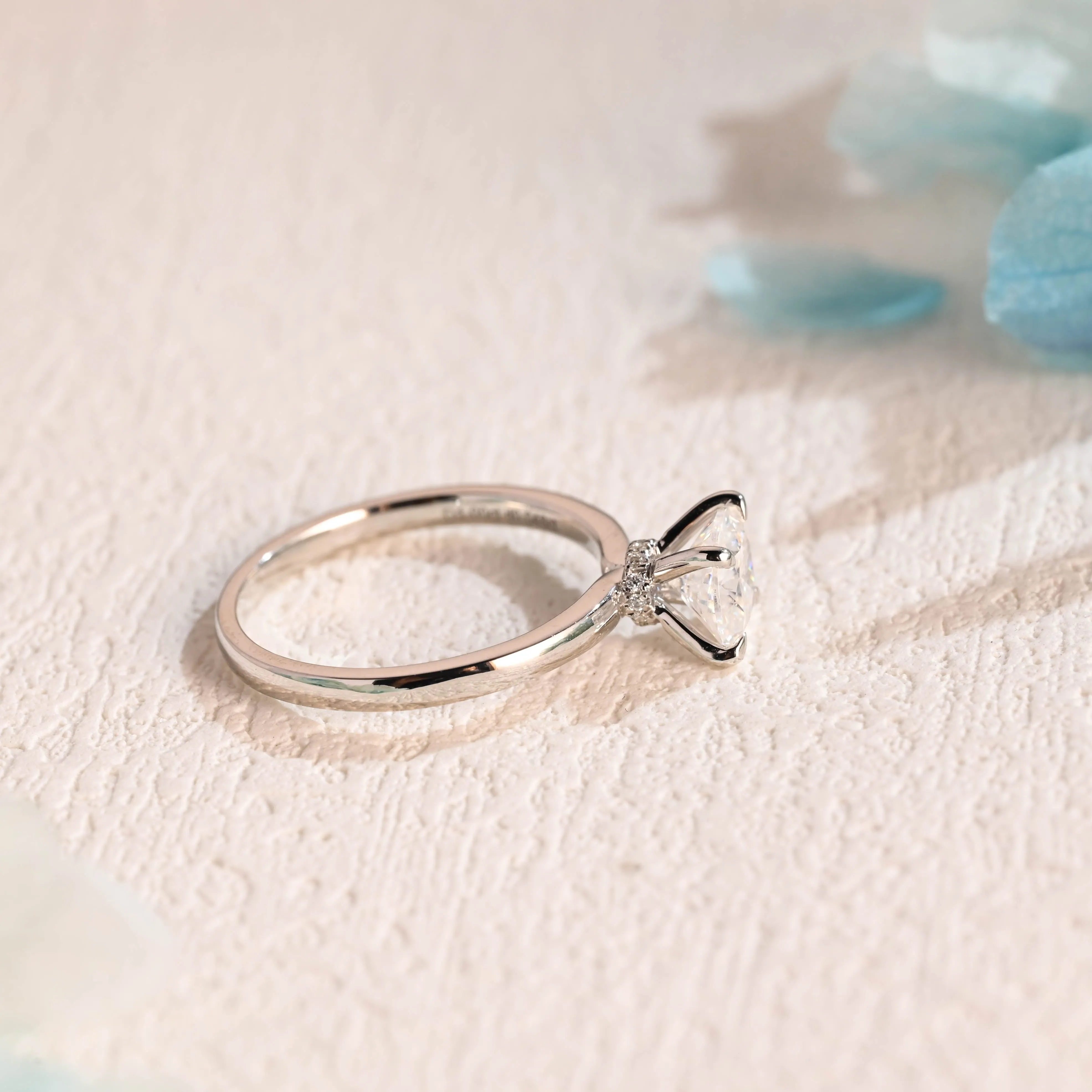 Solid Gold Hidden Halo Cushion Cut Engagement Ring, Knife Edge Setting Wedding Ring sold by Causyou product image thumbnail 5