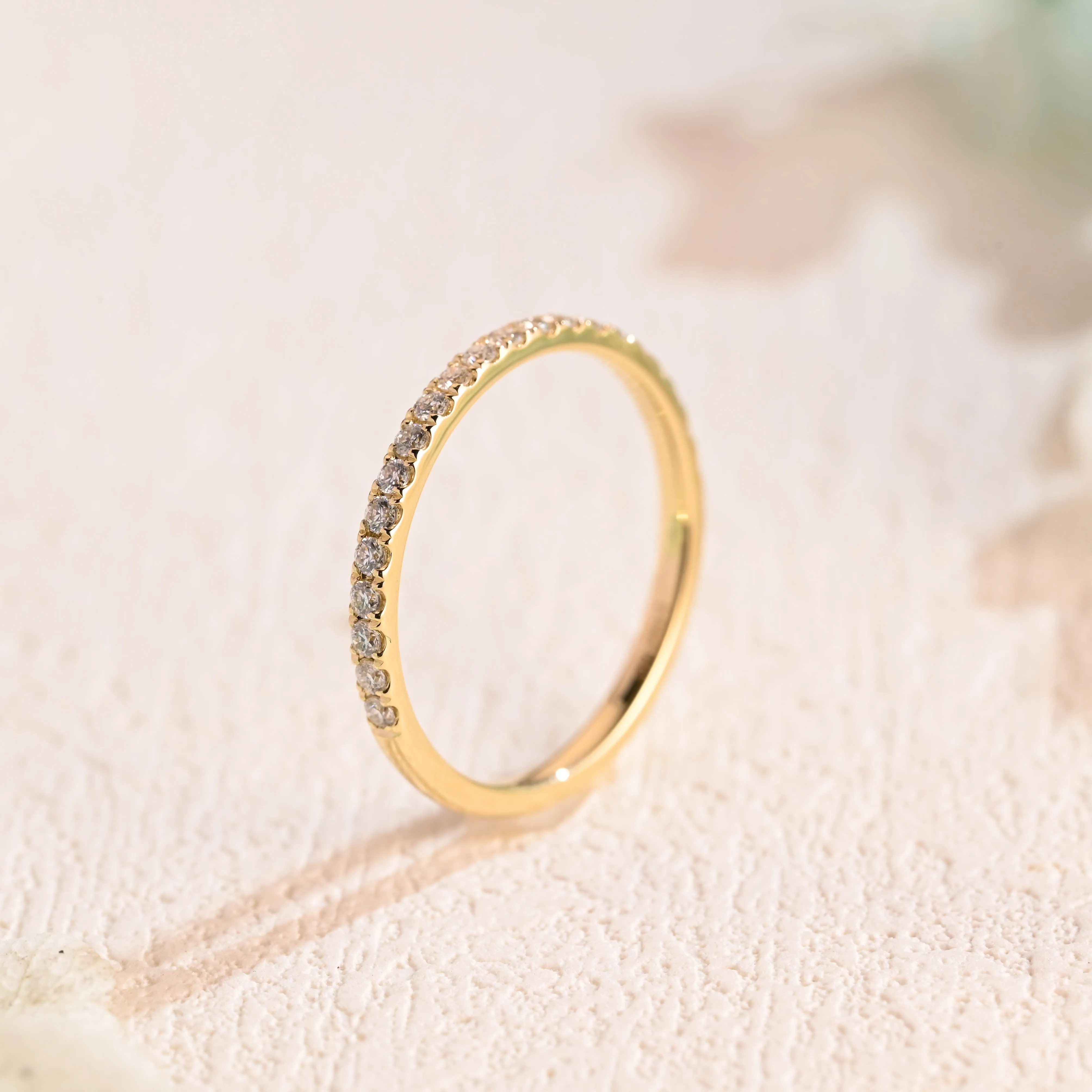 CausYou Solid Gold Round Cut Moissanite Wedding Band, Half Eternity Wedding Band, Stacking Wedding Ring for Women Wife sold by Causyou