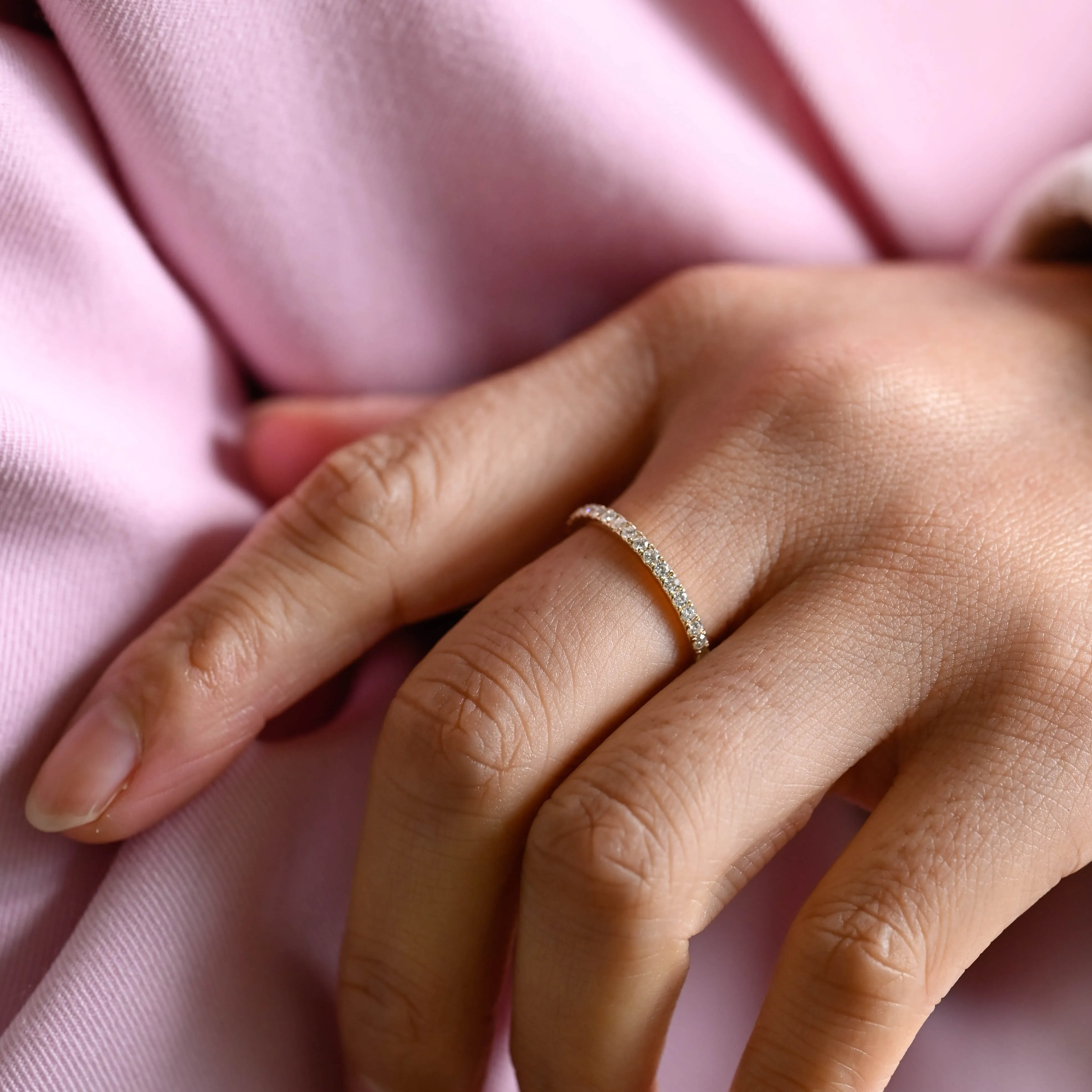 CausYou Solid Gold Round Cut Moissanite Wedding Band, Half Eternity Wedding Band, Stacking Wedding Ring for Women Wife sold by Causyou product image thumbnail 4