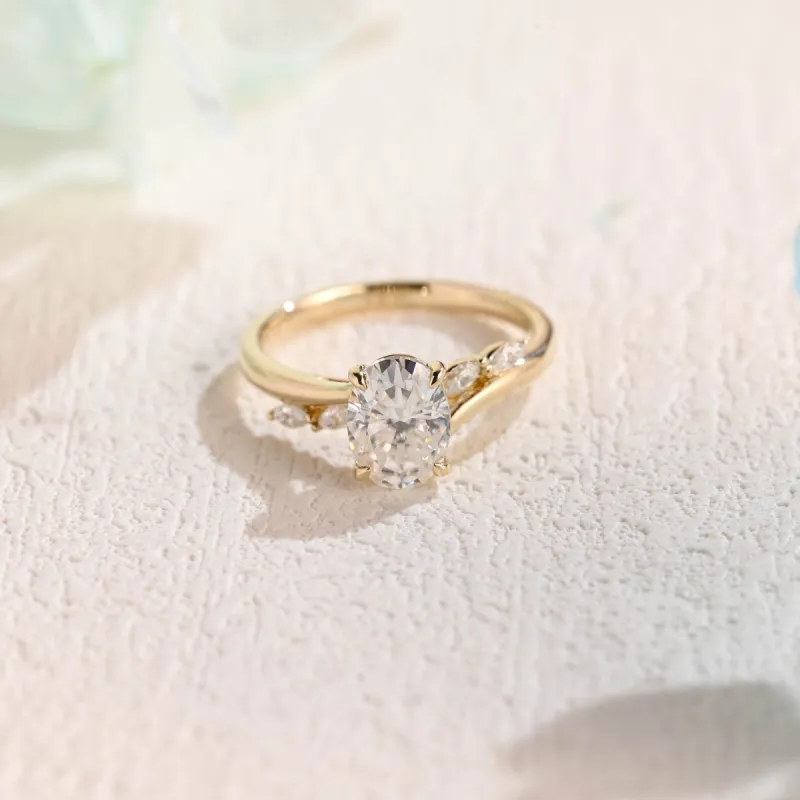 Solid Gold Bypass Oval Cut Moissanite Engagement Ring sold by Causyou