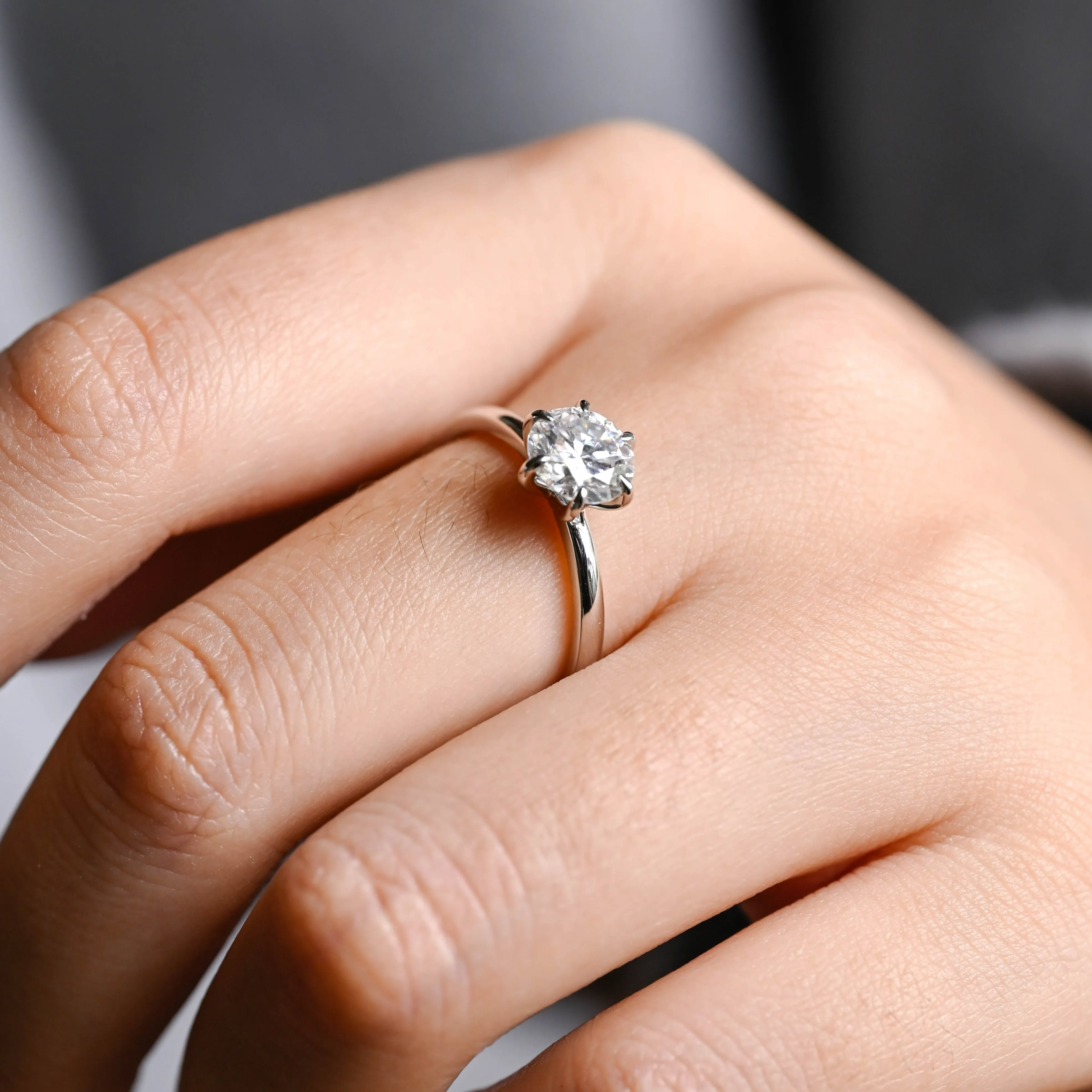 Solid Gold Round Cut Moissanite Engagement Ring, Solitaire Ring Low Seeting sold by Causyou product image thumbnail 4