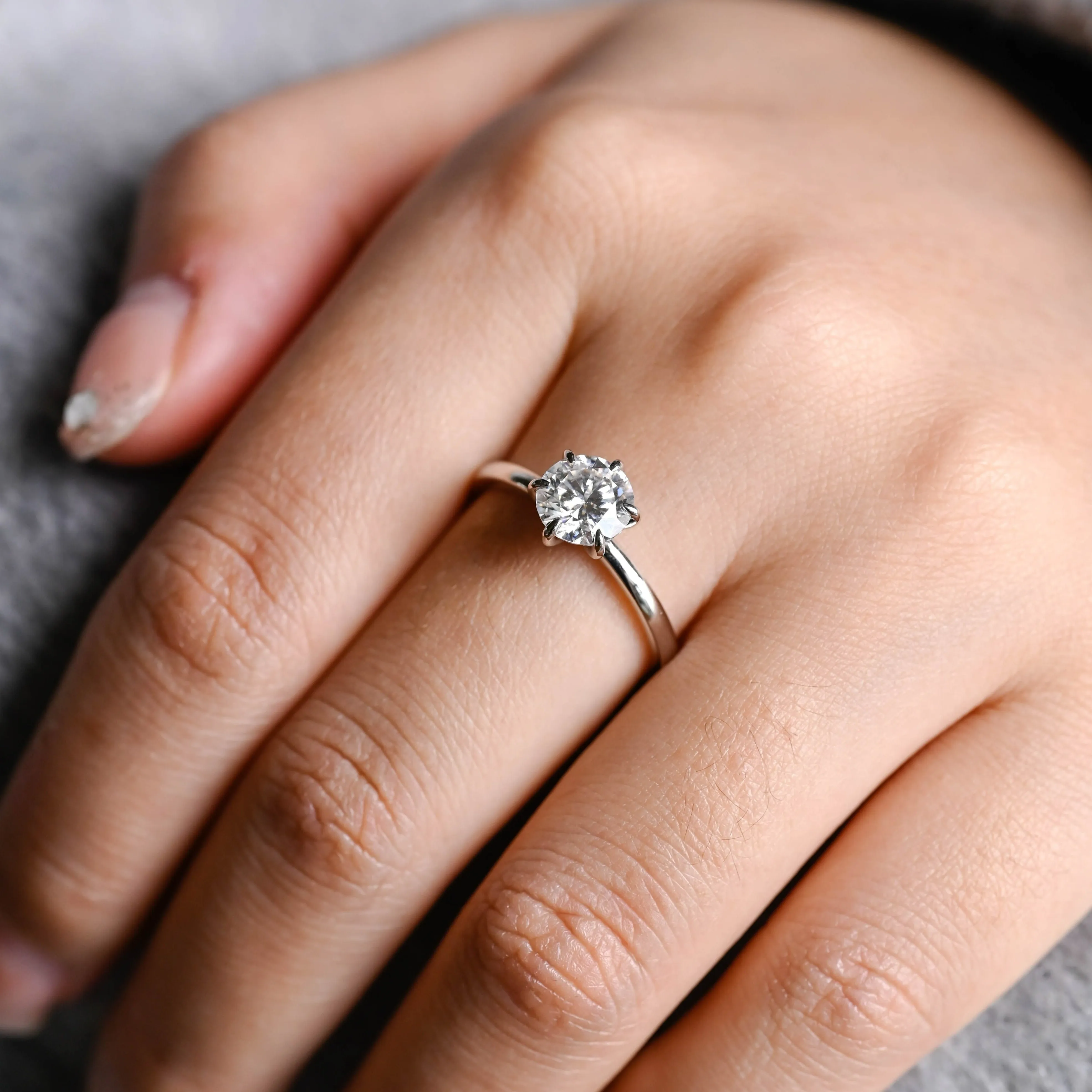 Solid Gold Round Cut Moissanite Engagement Ring, Solitaire Ring Low Seeting sold by Causyou product image thumbnail 2
