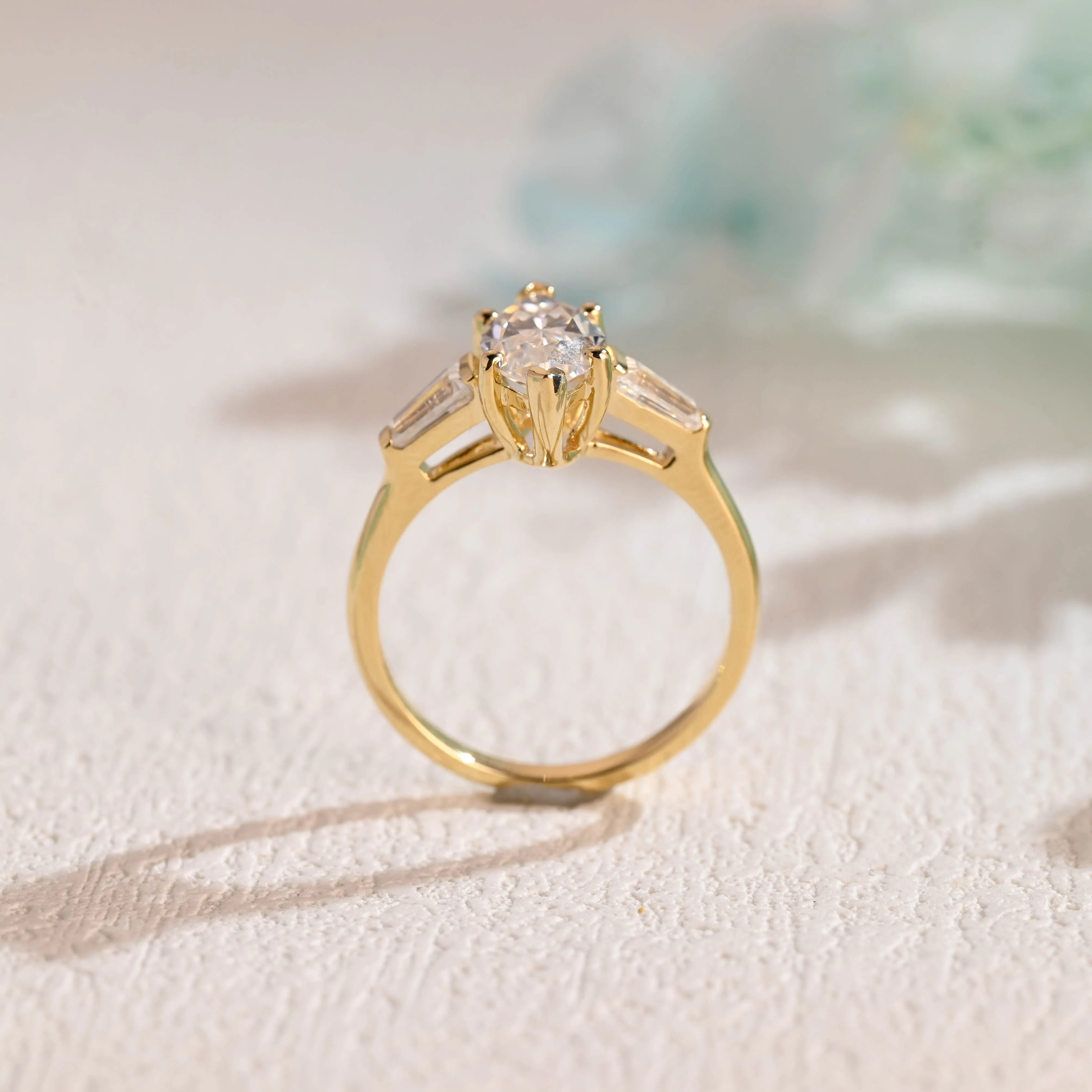 Solid Gold Marquise Cut Moissanite Engagement Ring, Three Stone Promise Ring, Proposal Ring, Gift for Women Wife sold by Causyou product image thumbnail 5