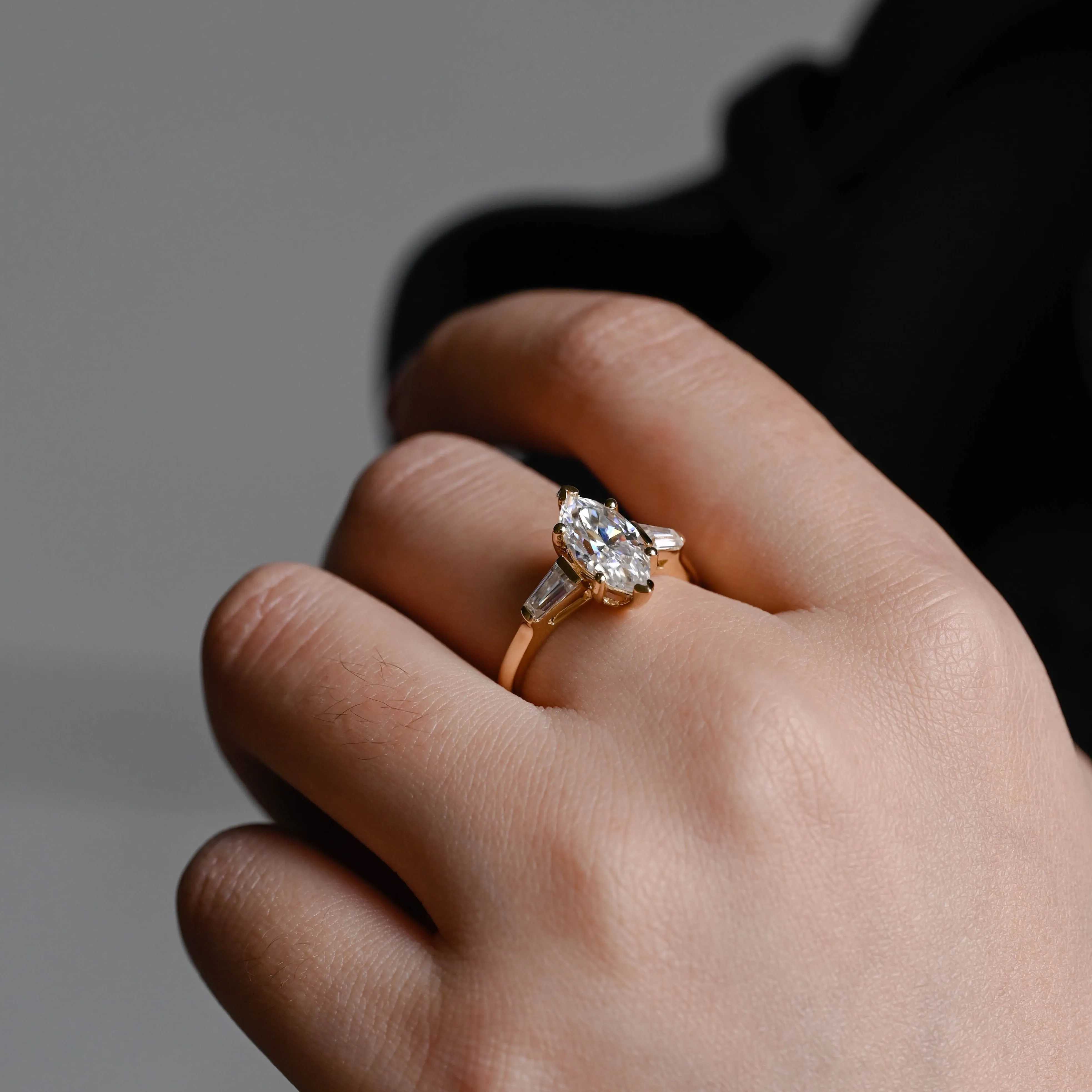 Solid Gold Marquise Cut Moissanite Engagement Ring, Three Stone Promise Ring, Proposal Ring, Gift for Women Wife sold by Causyou product image thumbnail 3