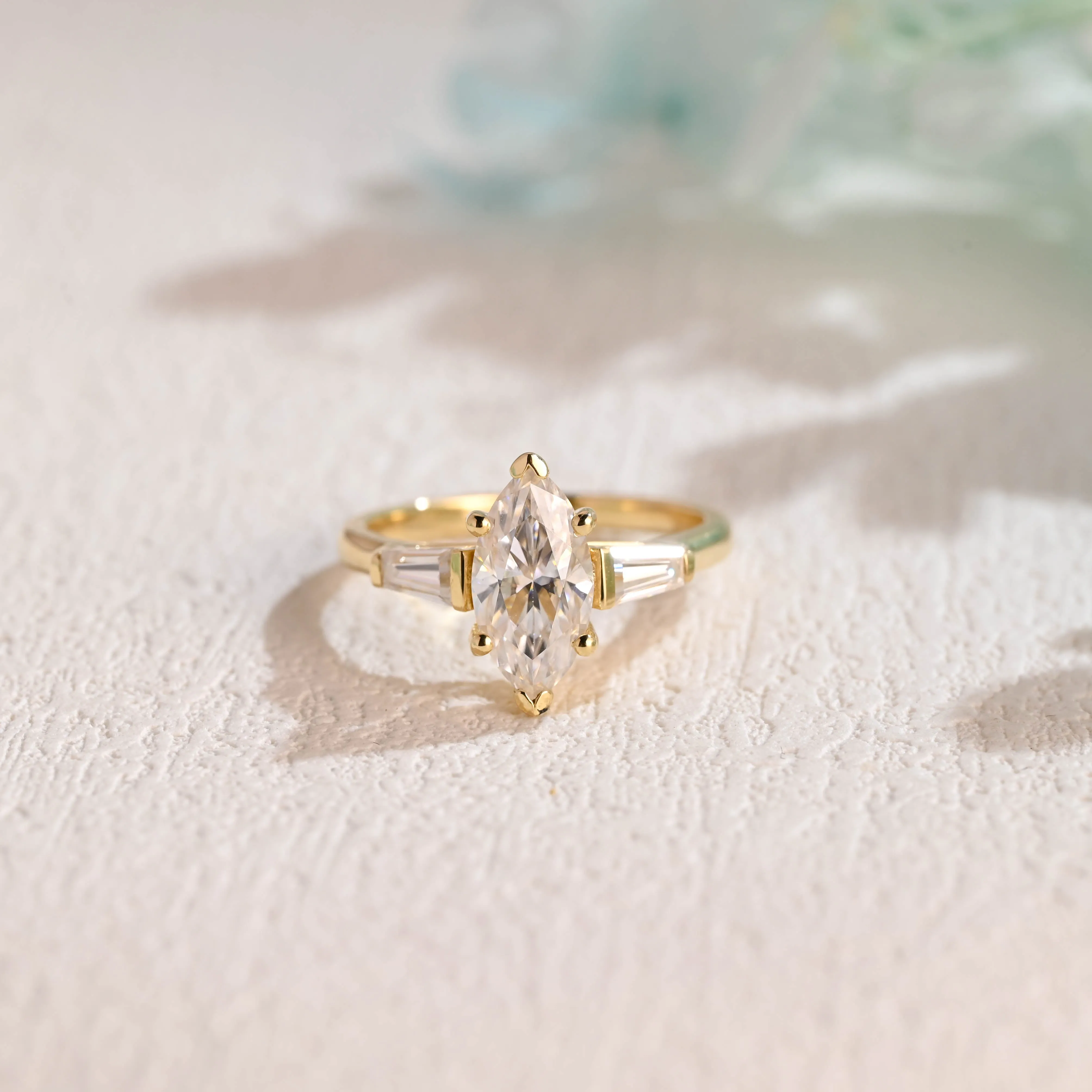 Solid Gold Marquise Cut Moissanite Engagement Ring, Three Stone Promise Ring, Proposal Ring, Gift for Women Wife sold by Causyou