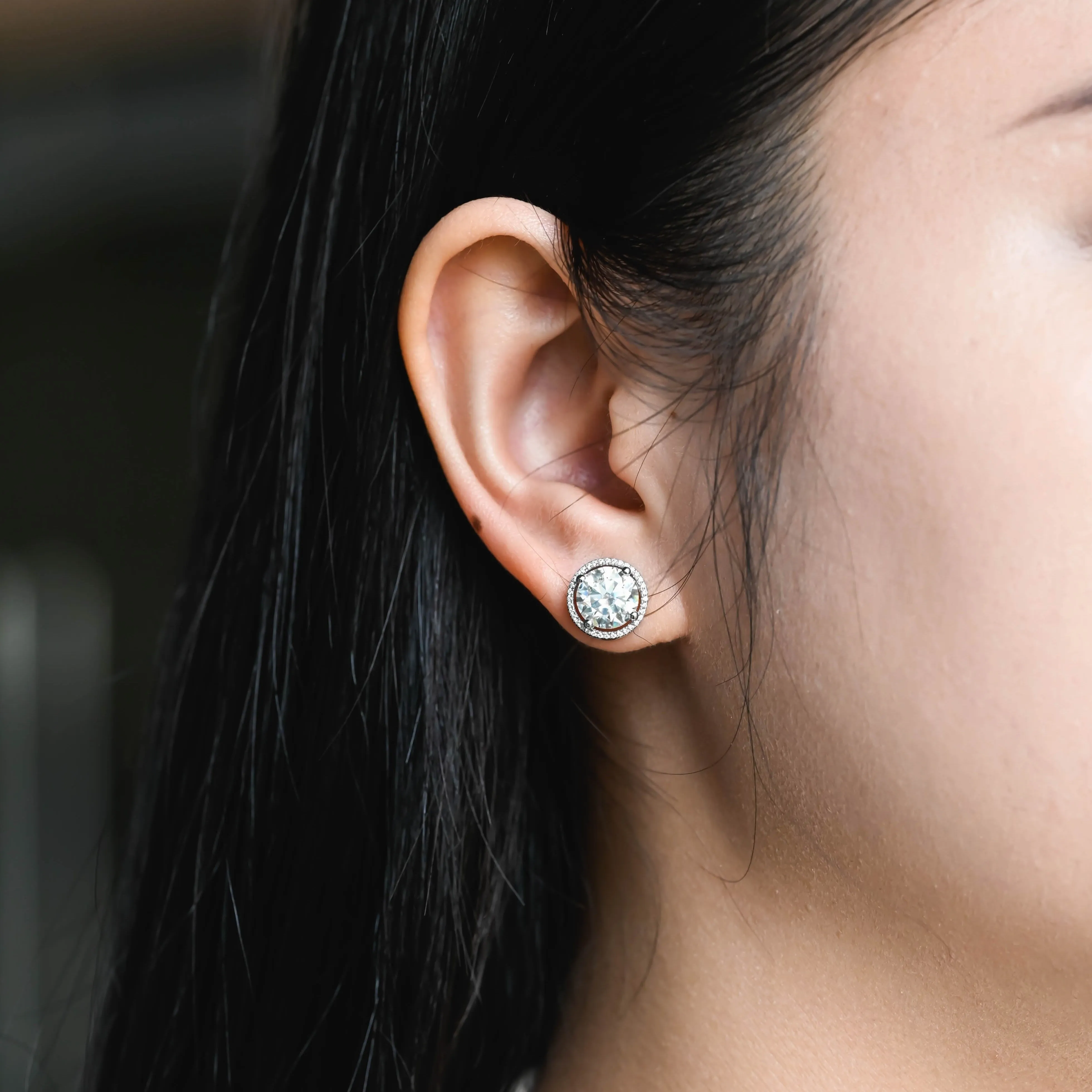 Solid Gold Round Cut Moissanite Earrings Studs sold by Causyou product image thumbnail 3