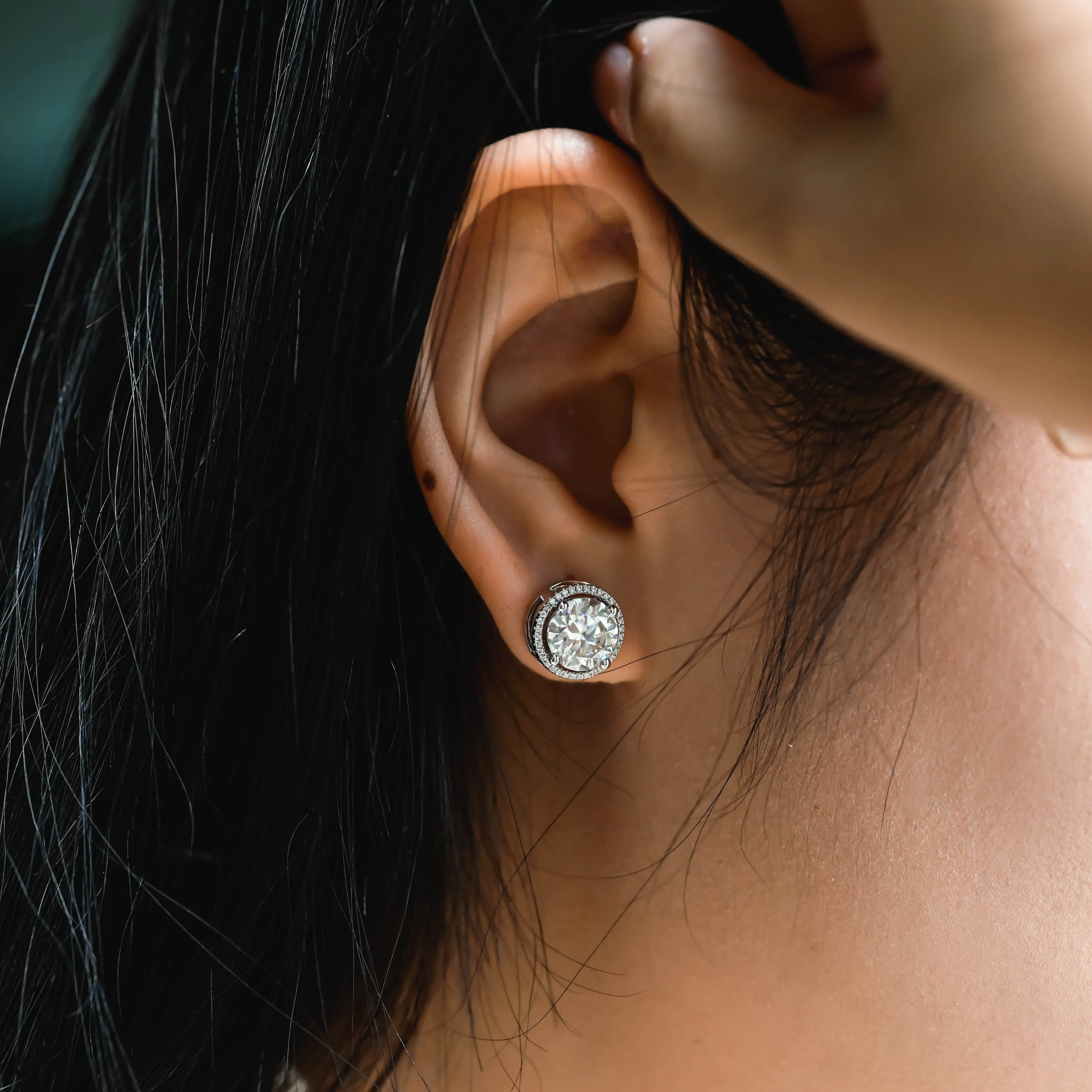 Solid Gold Round Cut Moissanite Earrings Studs sold by Causyou product image thumbnail 2