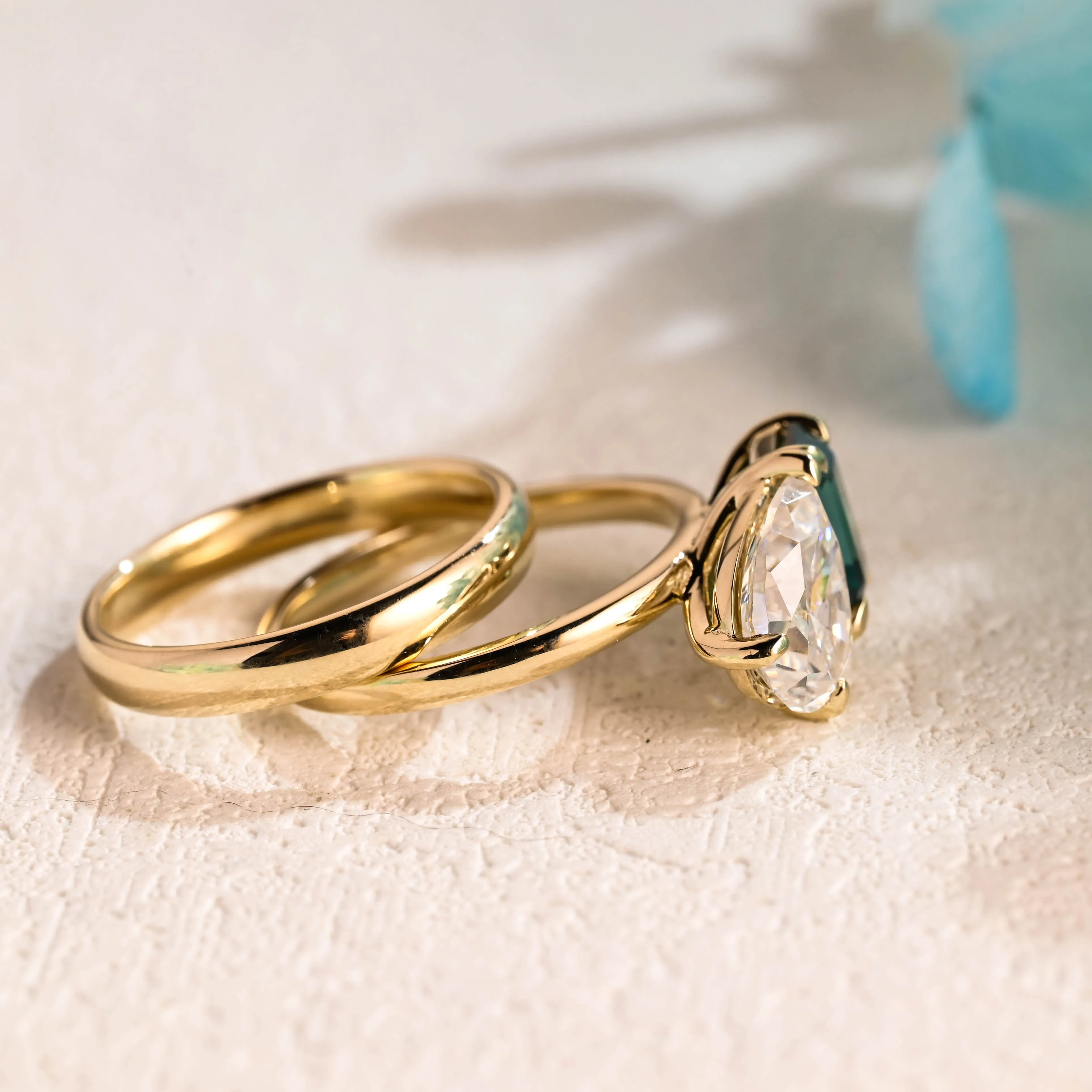 Solid Gold Toi Et Moi Ring, Emerald Cut Green Moissanite & Pear Cut Moissanite Engagement Ring Set sold by Causyou product image thumbnail 5