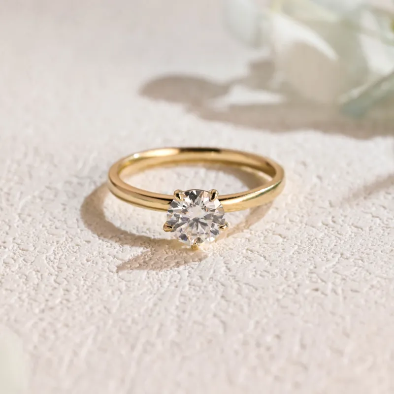 Solid Gold Round Cut Moissanite Engagement Ring, Solitaire Promise Ring, Proposal Ring, Gift for Women Wife sold by Causyou