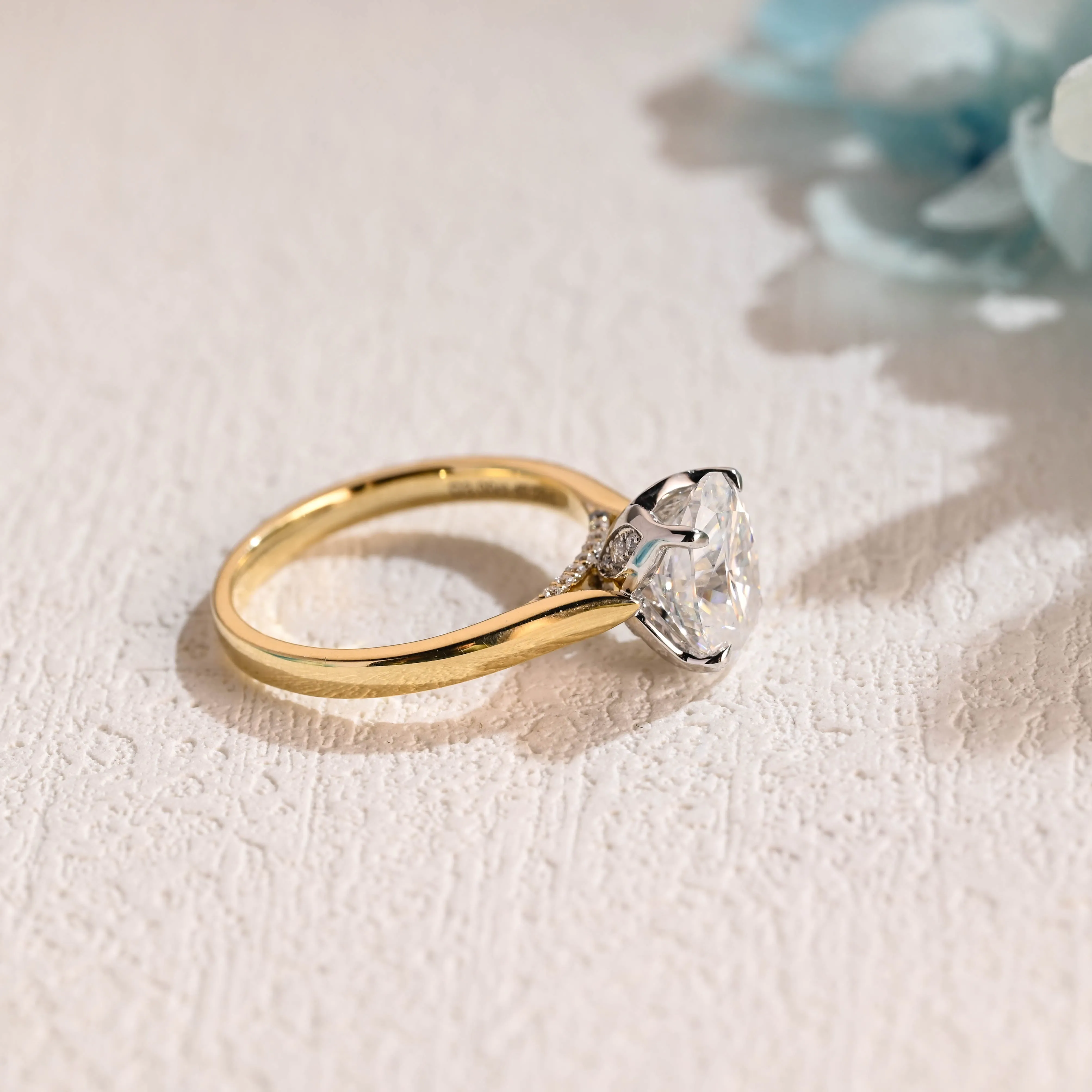 Two Tone Solitaire Tulip Setting Oval Cut Moissanite Engagement Ring, Promise Ring sold by Causyou product image thumbnail 5