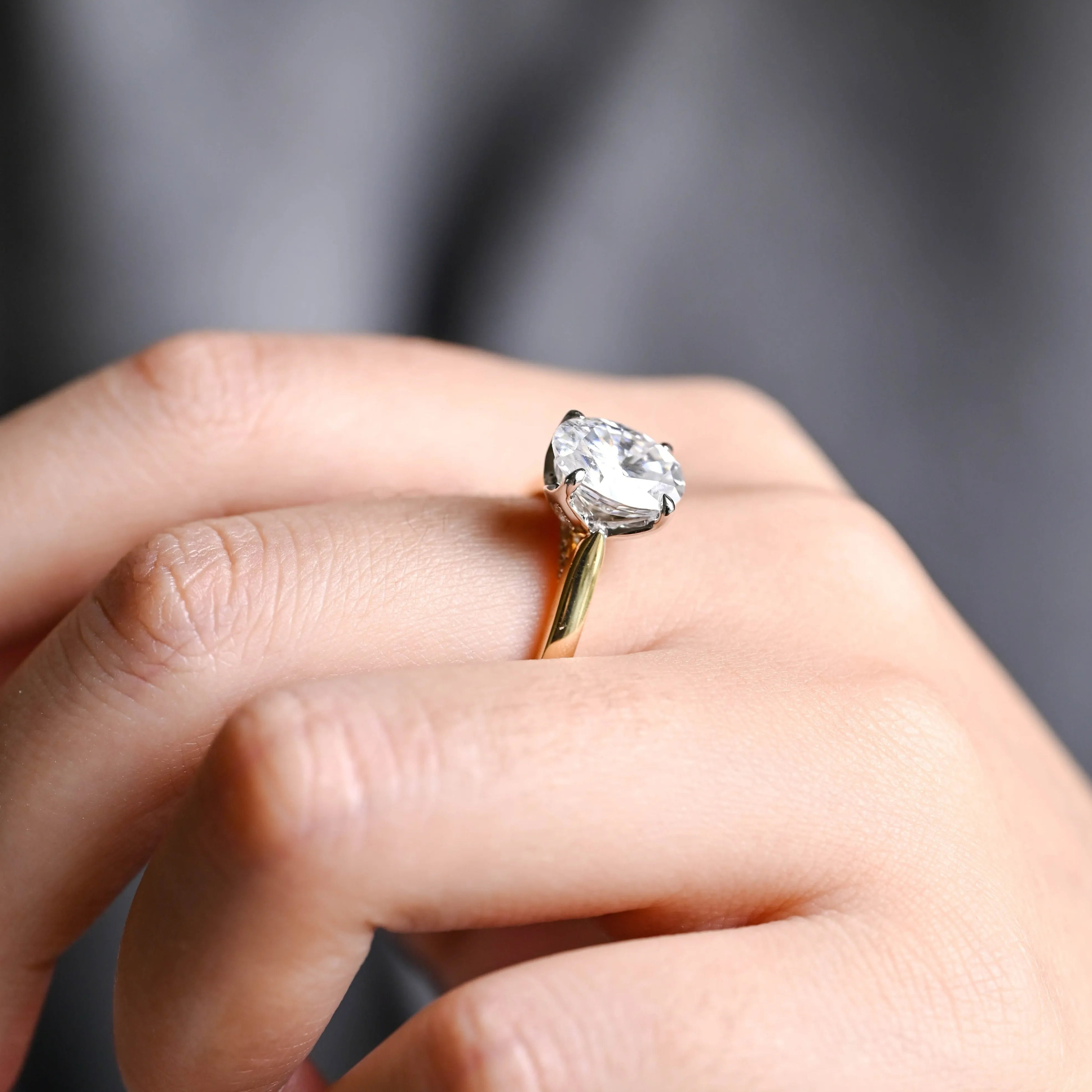 Two Tone Solitaire Tulip Setting Oval Cut Moissanite Engagement Ring, Promise Ring sold by Causyou product image thumbnail 3