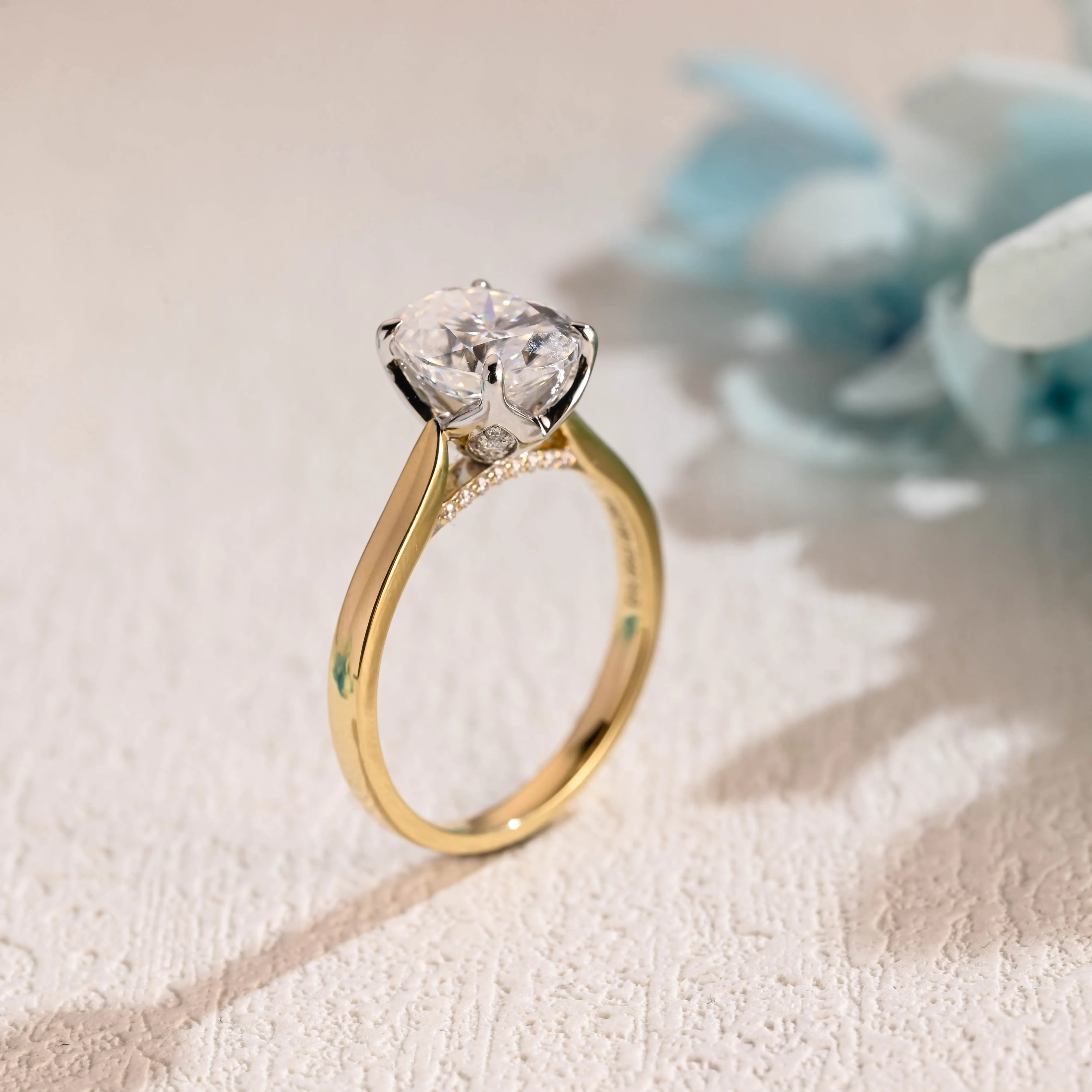 Two Tone Solitaire Tulip Setting Oval Cut Moissanite Engagement Ring, Promise Ring sold by Causyou