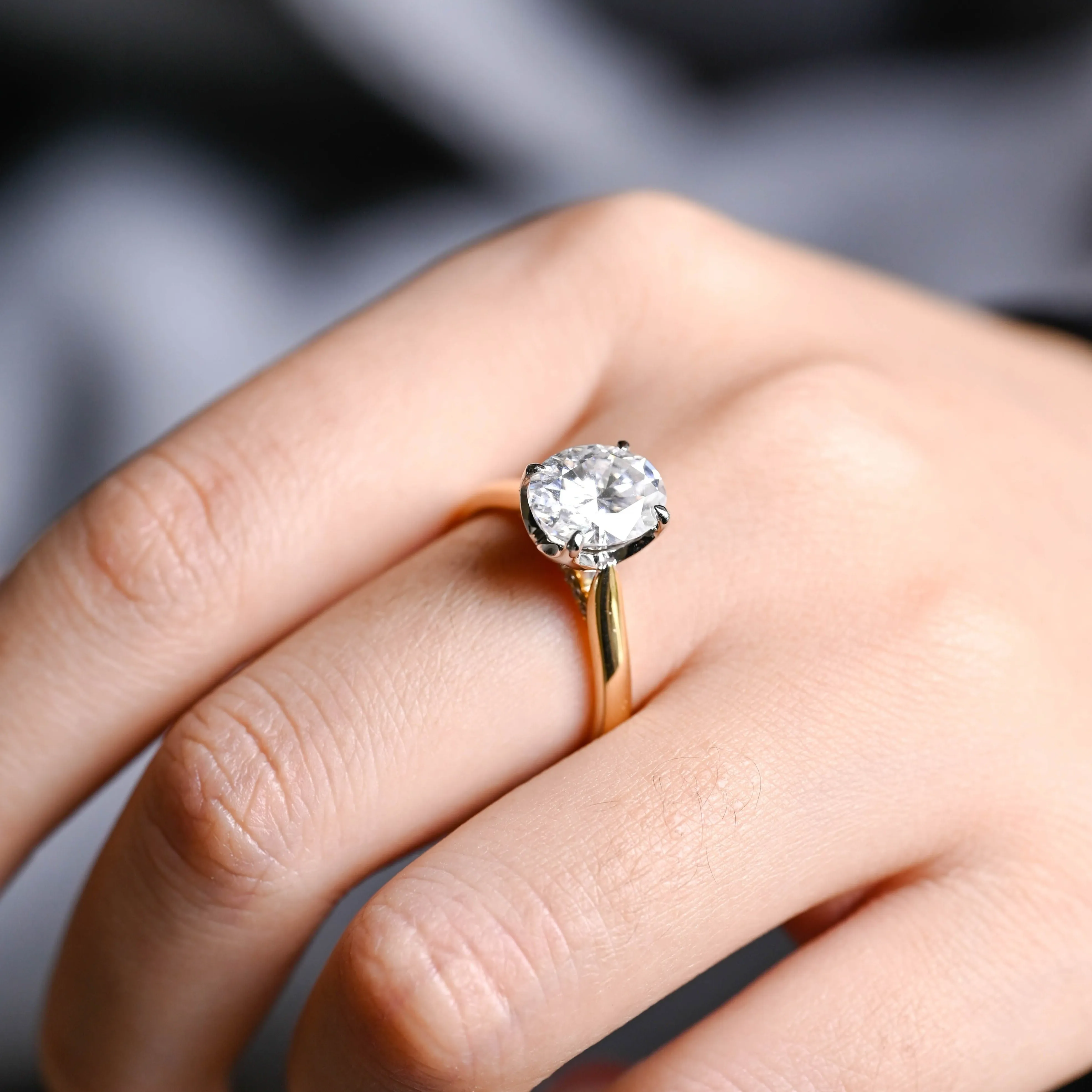 Two Tone Solitaire Tulip Setting Oval Cut Moissanite Engagement Ring, Promise Ring sold by Causyou product image thumbnail 4