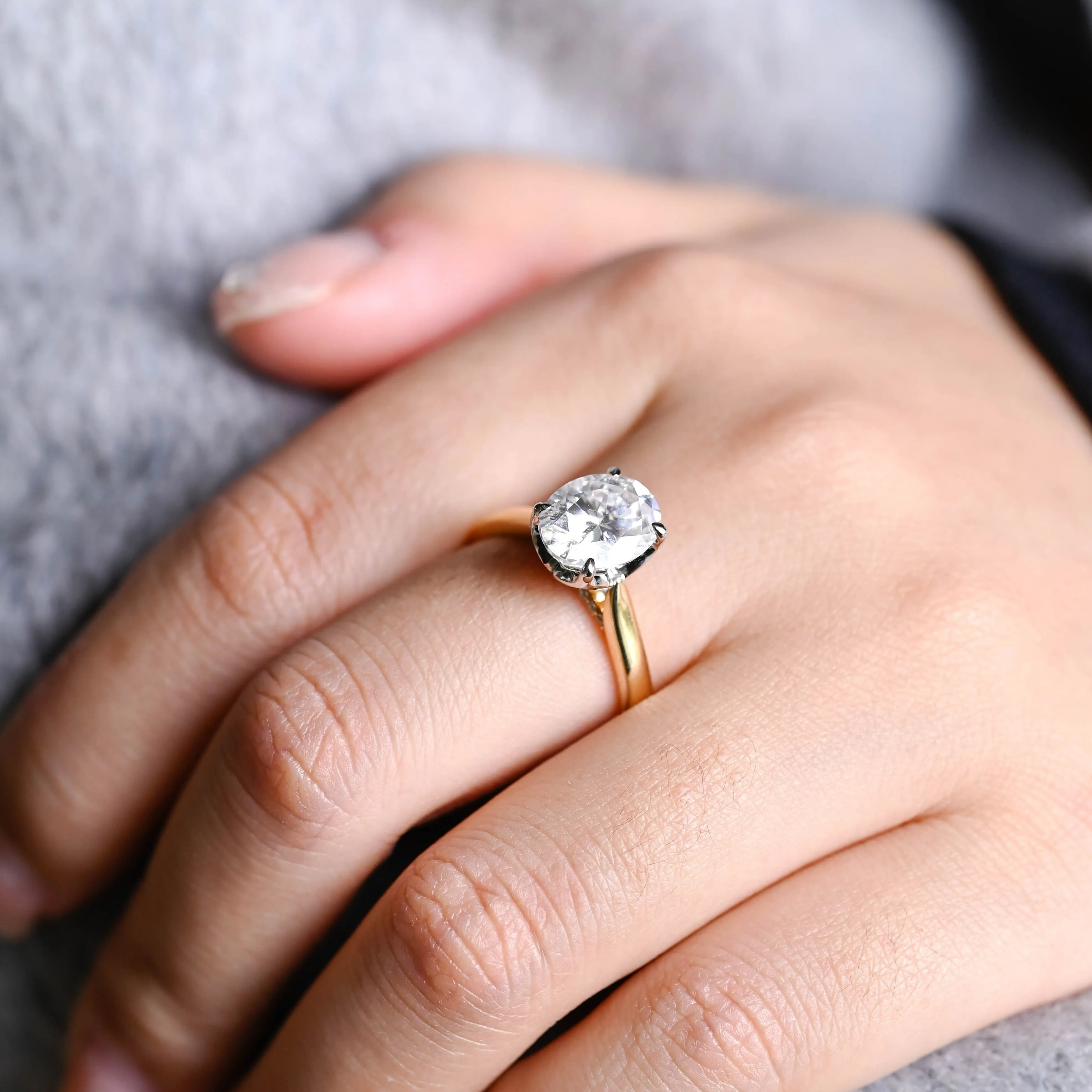 Two Tone Solitaire Tulip Setting Oval Cut Moissanite Engagement Ring, Promise Ring sold by Causyou product image thumbnail 2