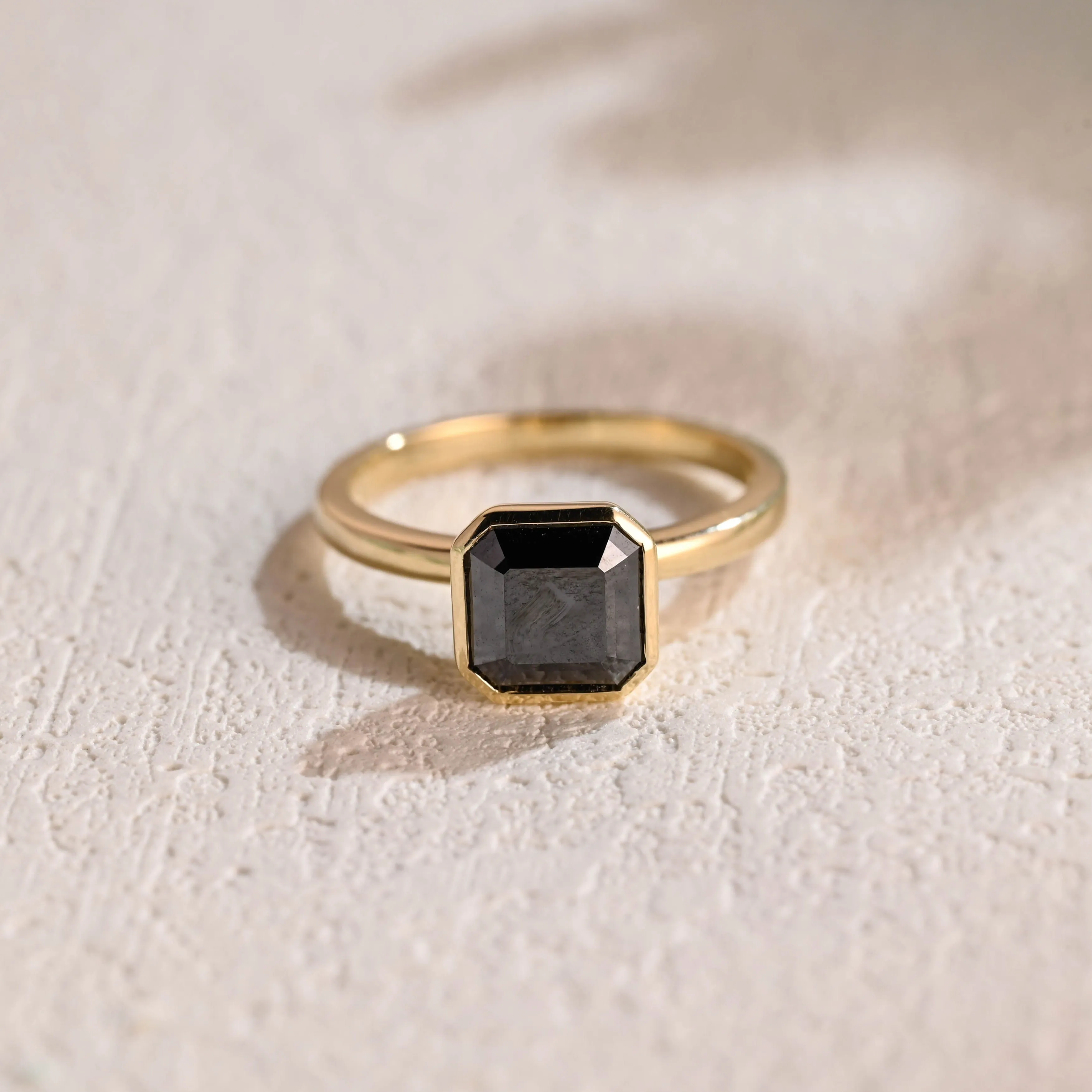 Solid Gold Bezel Asscher Cut Black Moissanite Engagement Ring sold by Causyou