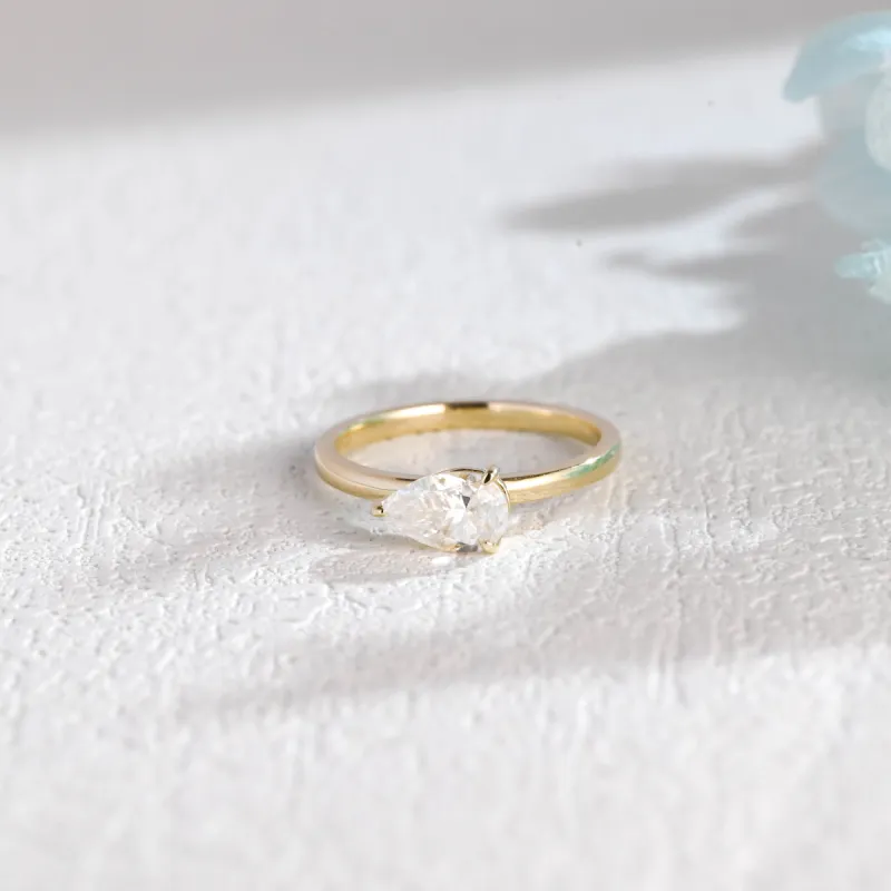 Solid Gold East West Pear Cut Moissanite Engagement Ring, Solitaire Promise Ring, Proposal Ring, Gift for Woman, Wife sold by Causyou