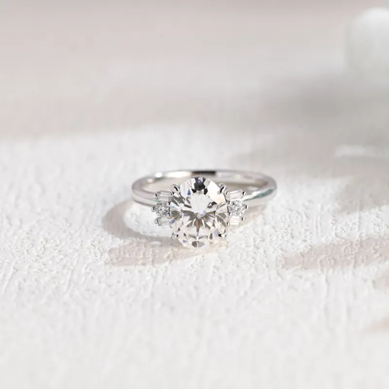 Solid Gold Trio Cluster Oval Cut Moissanite Engagement Ring, Promise Ring sold by Causyou
