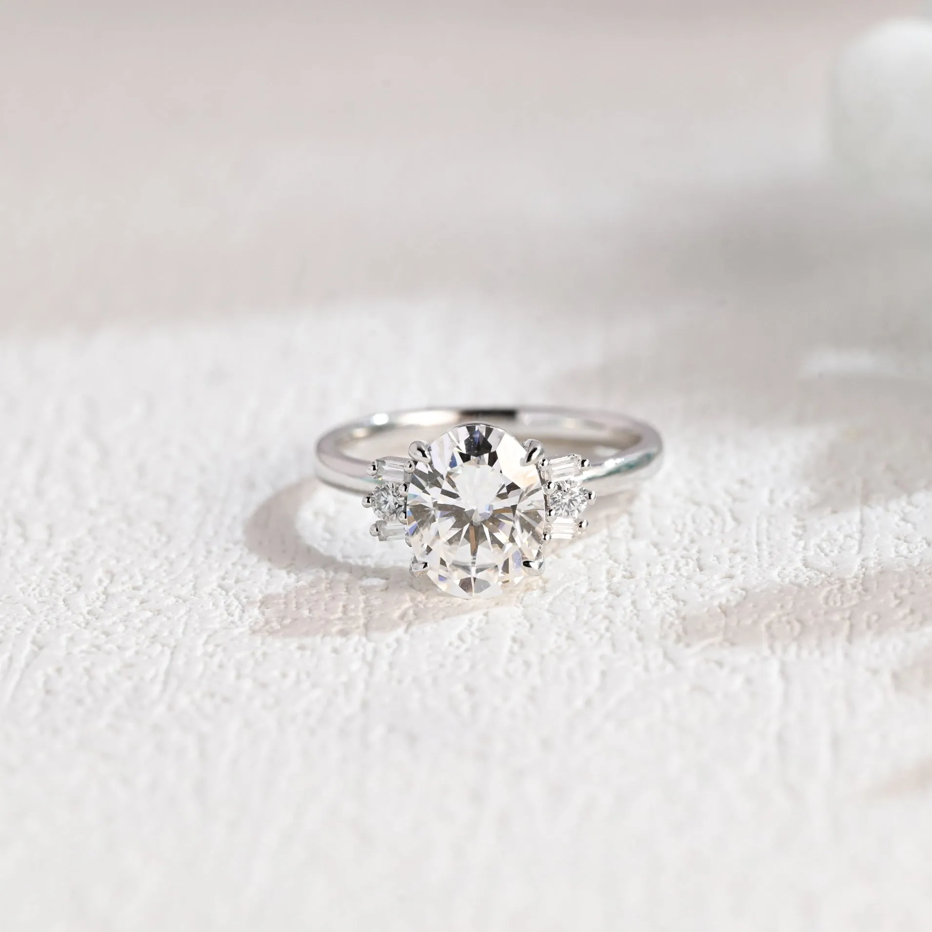 Solid Gold Trio Cluster Oval Cut Moissanite Engagement Ring, Promise Ring sold by Causyou