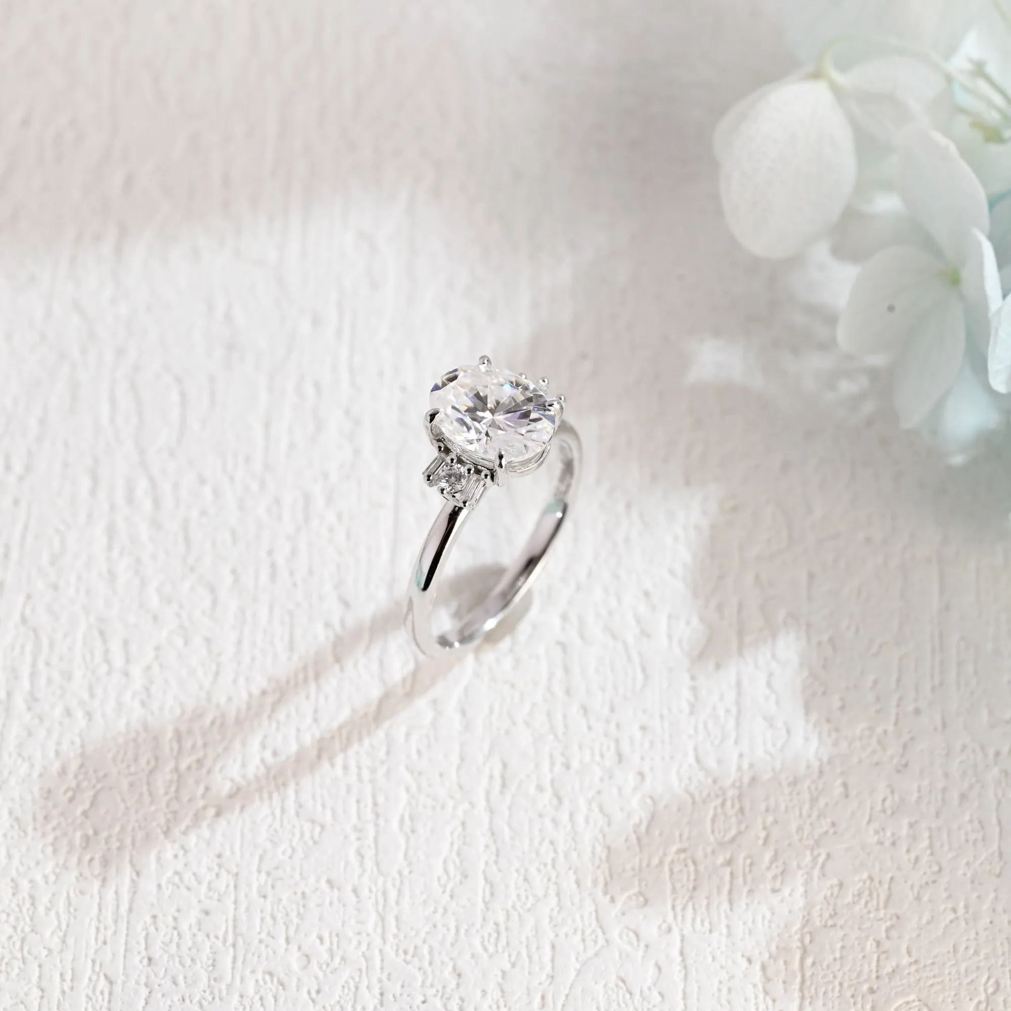 Solid Gold Trio Cluster Oval Cut Moissanite Engagement Ring, Promise Ring sold by Causyou product image thumbnail 5