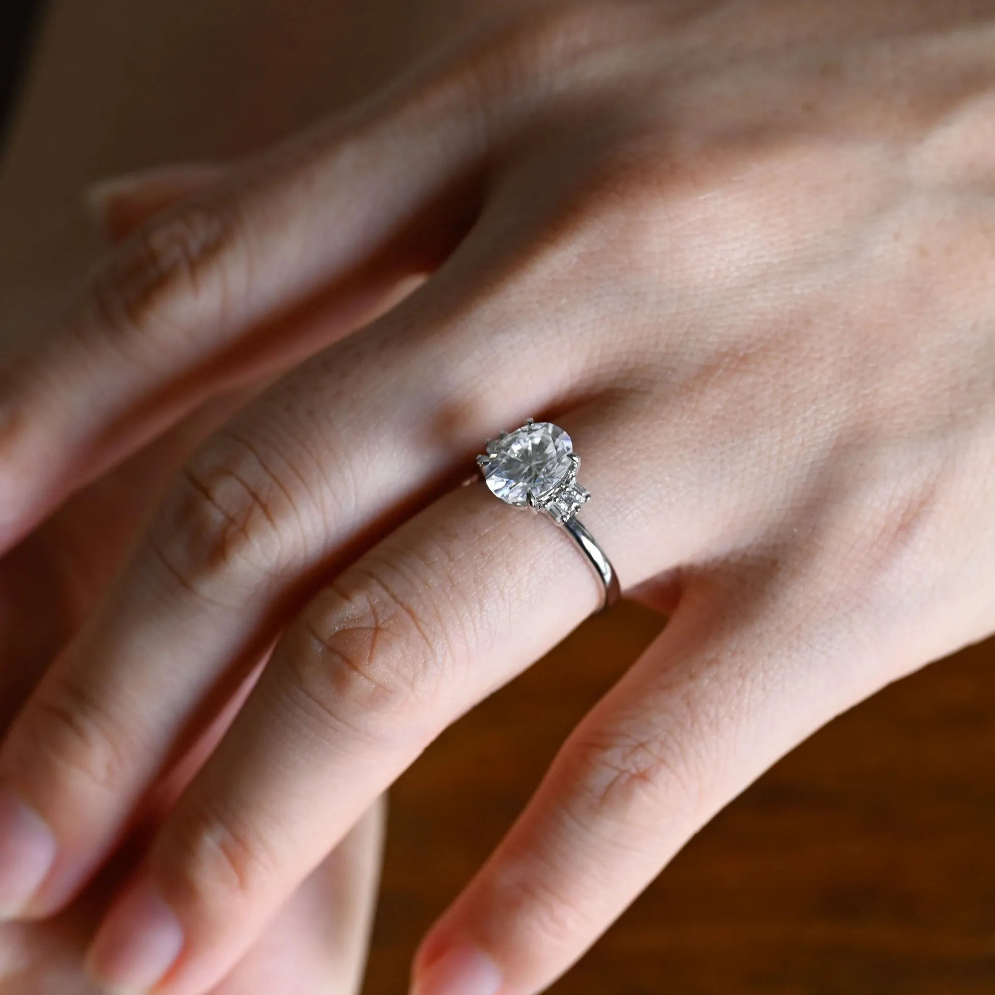 Solid Gold Trio Cluster Oval Cut Moissanite Engagement Ring, Promise Ring sold by Causyou product image thumbnail 4