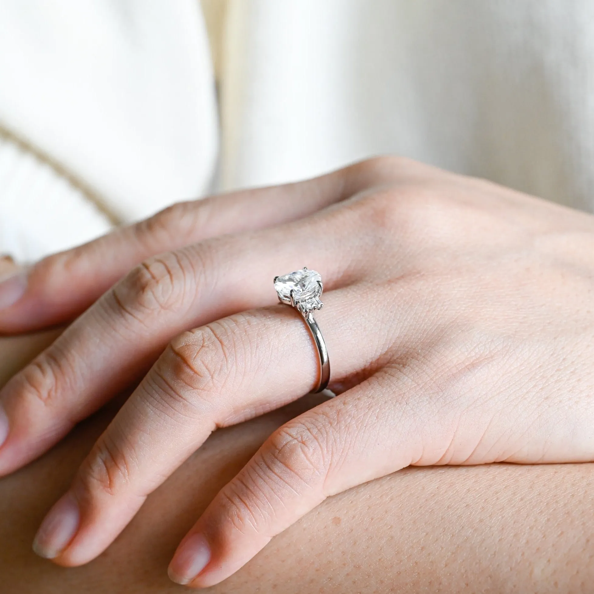 Solid Gold Trio Cluster Oval Cut Moissanite Engagement Ring, Promise Ring sold by Causyou product image thumbnail 3