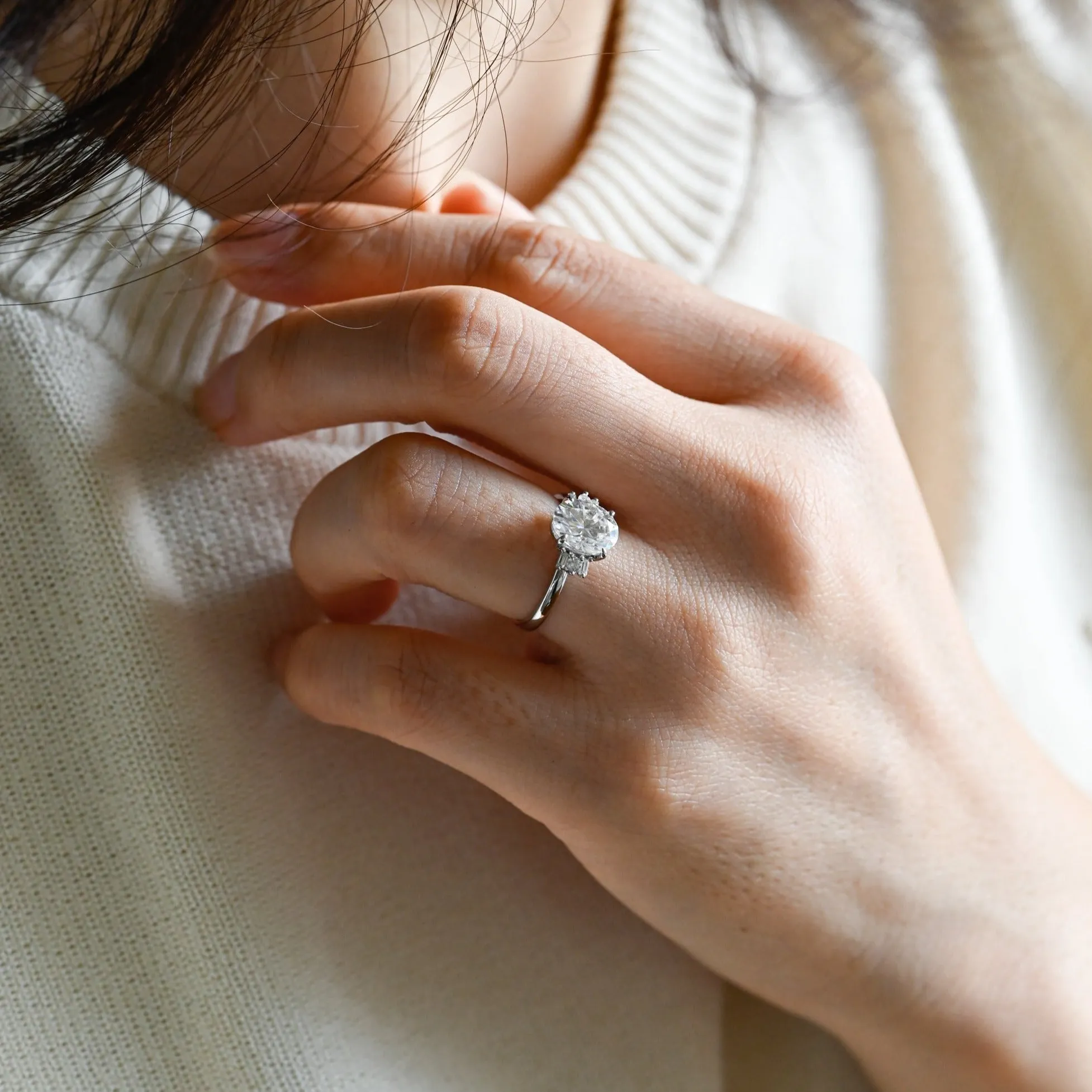 Solid Gold Trio Cluster Oval Cut Moissanite Engagement Ring, Promise Ring sold by Causyou product image thumbnail 2