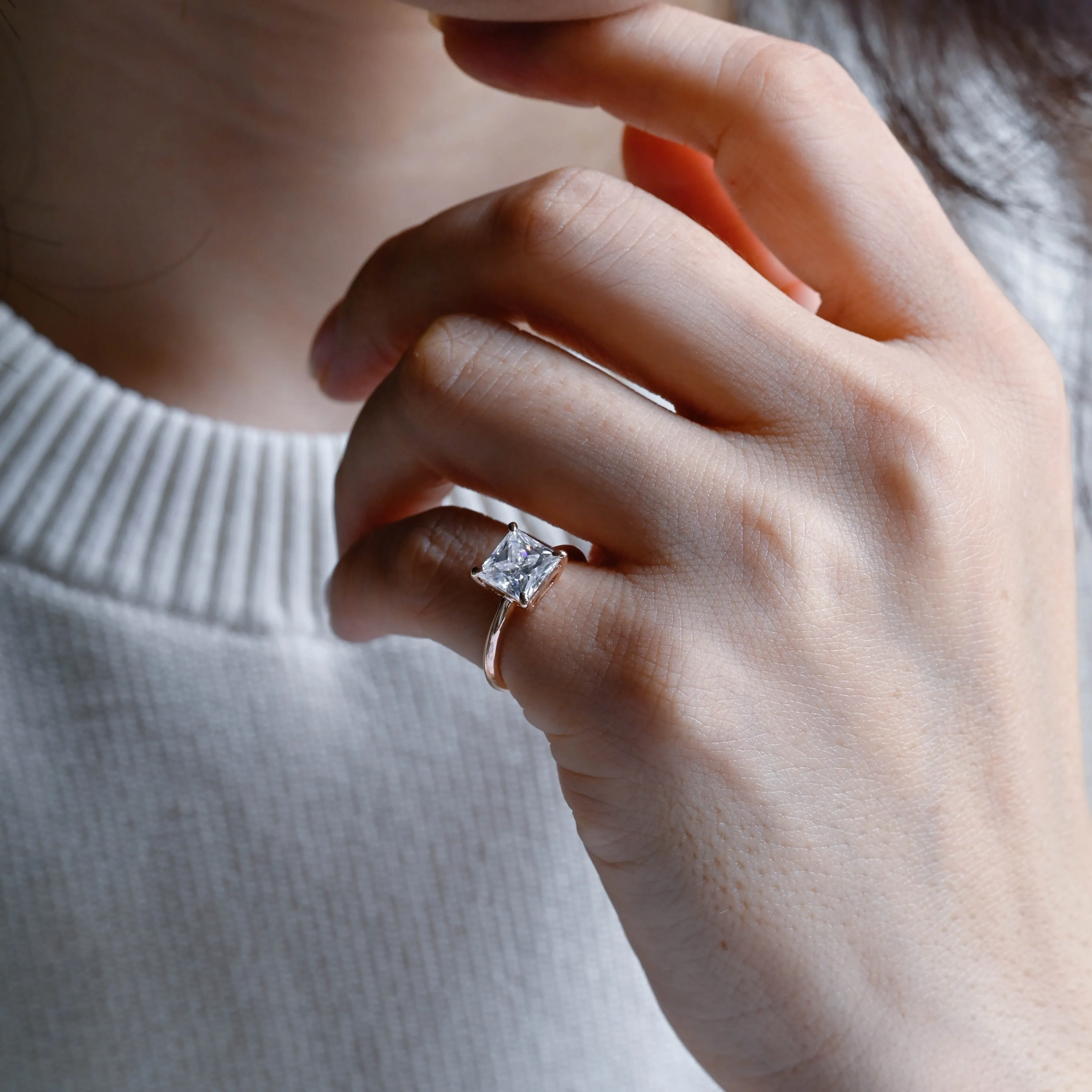 Solid Gold Princess Cut Moissanite Engagement Ring, Solitaire Promise Ring, Proposal Ring, Gift for Woman, Wife sold by Causyou product image thumbnail 4